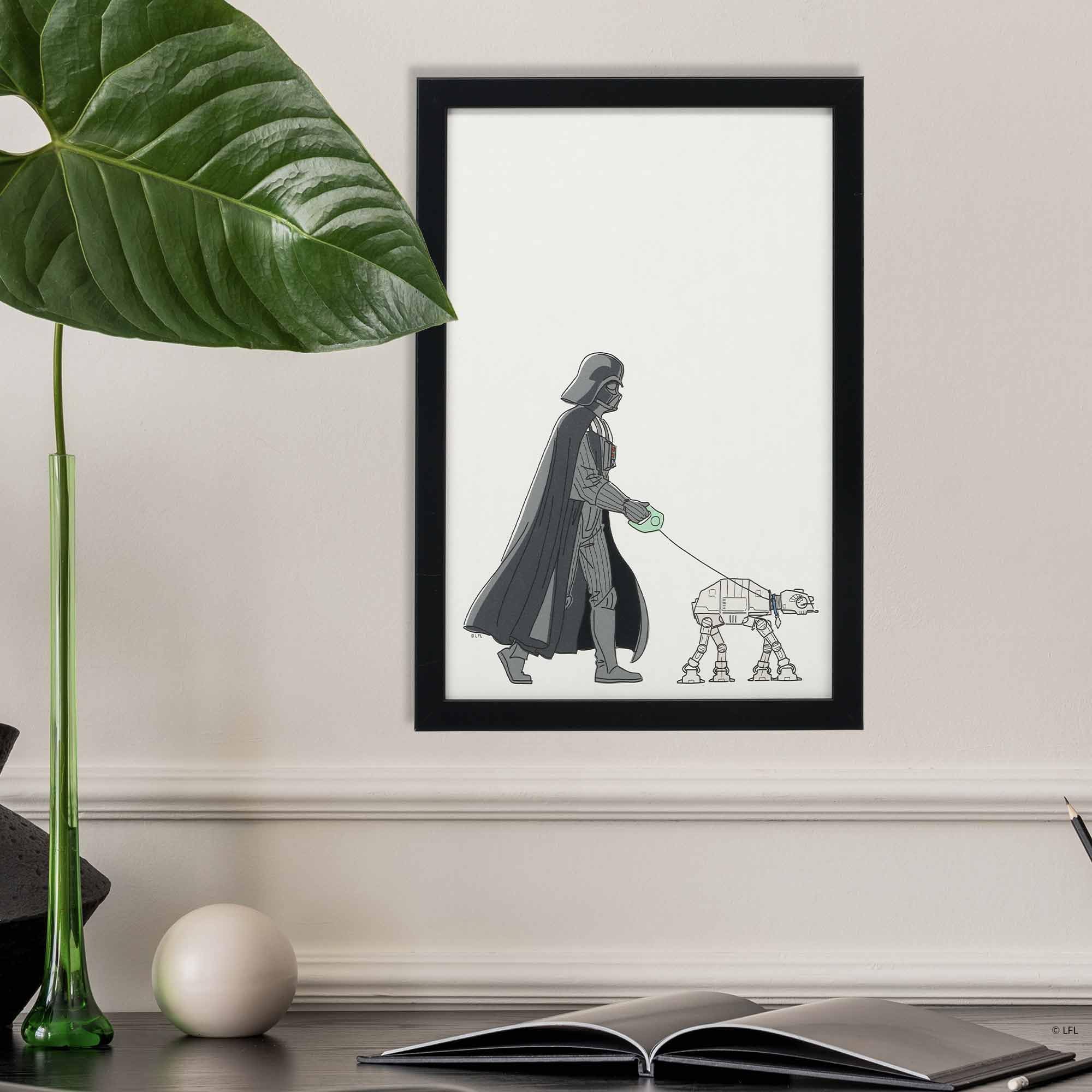 Disney Star Wars Darth Vader And At-At Framed Wood Wall Decor - Fun Darth Vader Wall Art For Man Cave Or Movie Room