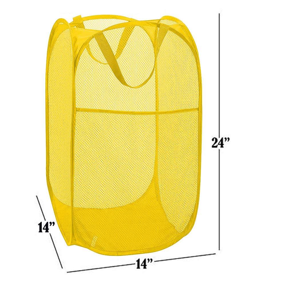Bud Mesh Pop up Laundry Hamper  Foldable Clothes Hamper Laundry Basket for Kids Room  Bedroom  College Dorm or Travel  Yellow