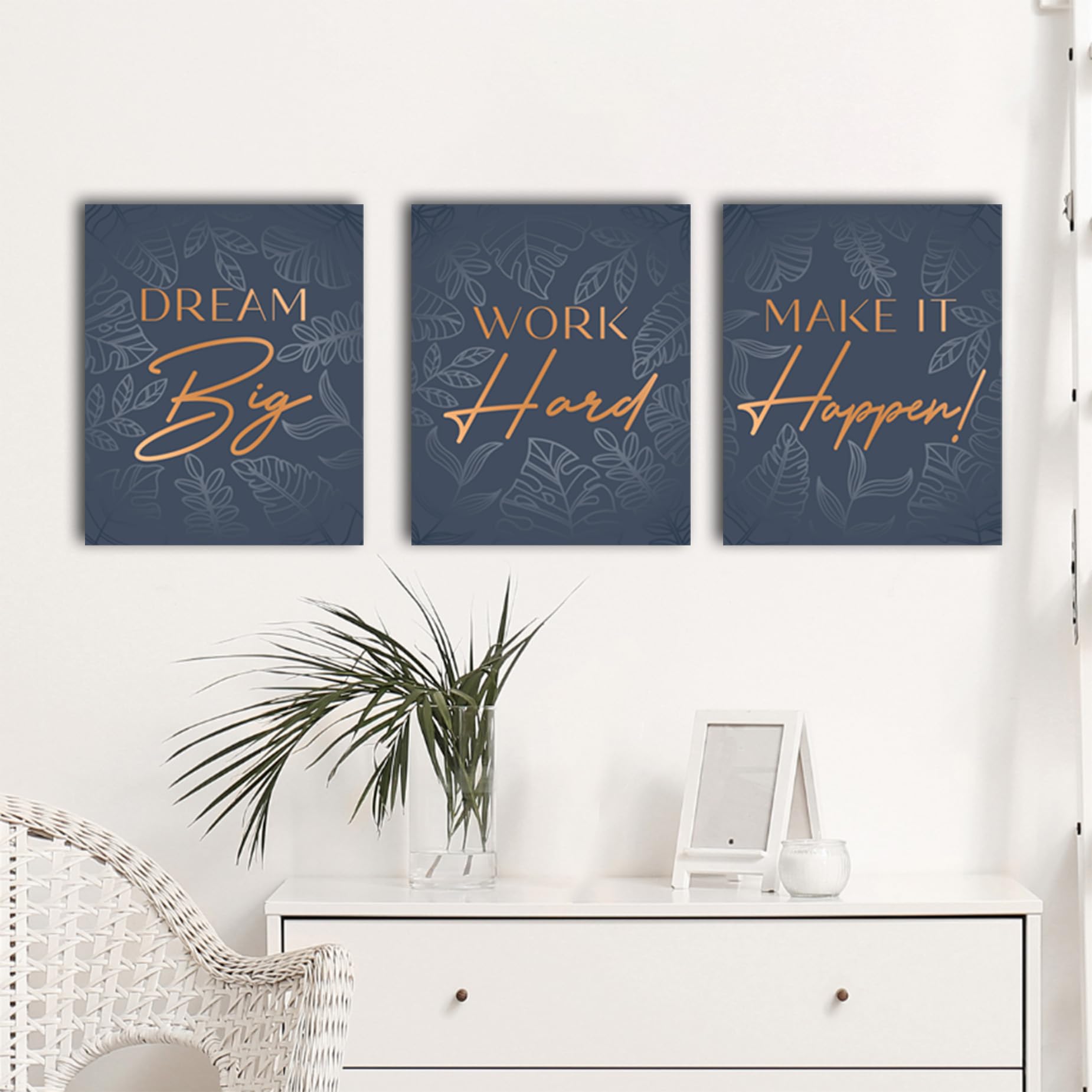 Inspirational Wall D  Cor For Office, Bedroom, Living Room - 3Pc Motivational Poster Set - Framed Canvas - 12.5 X 15 Inch Wall A