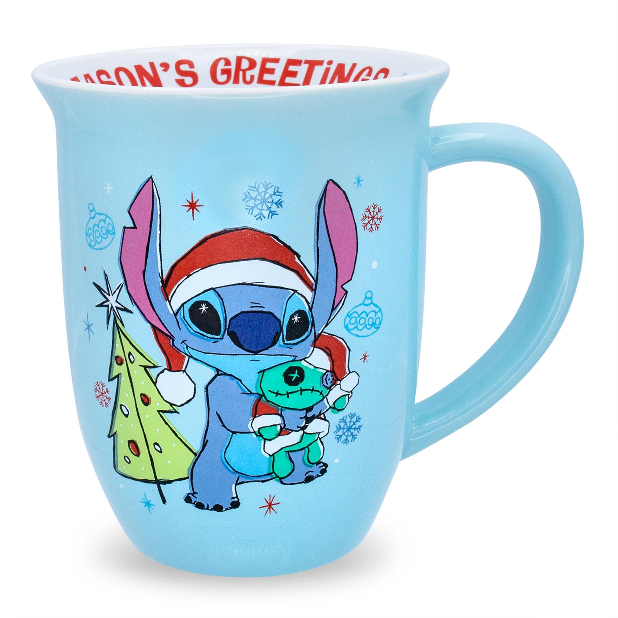 Disney Lilo & Stitch Seasons greetings Wide Rim ceramic Mug  Holds 16 Ounces