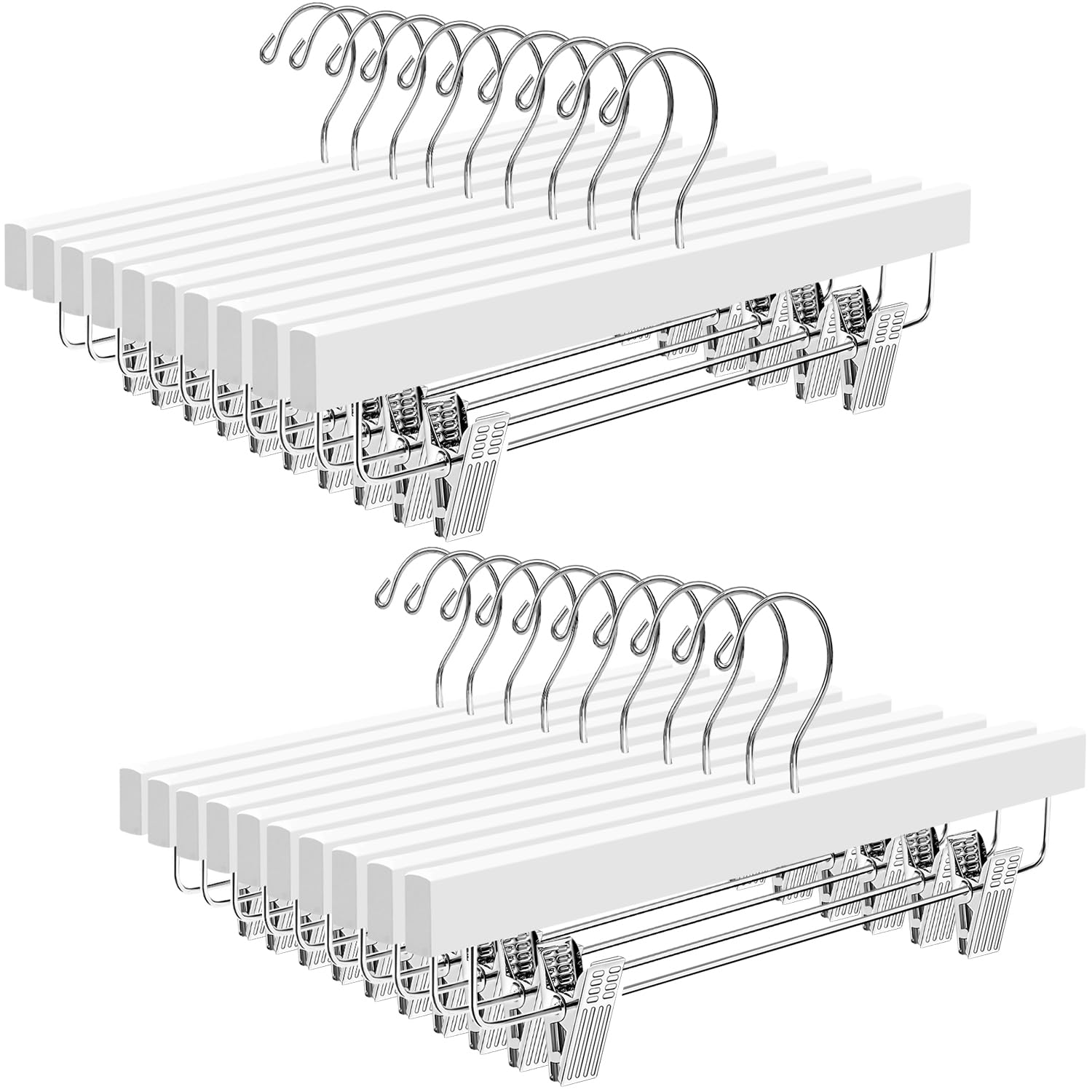 Bagail Wooden Pants Hangers With Adjustable Clips, 360Swivel Hook Space Saving Skirt Holders With Anti-Rust Clips For Trousers,