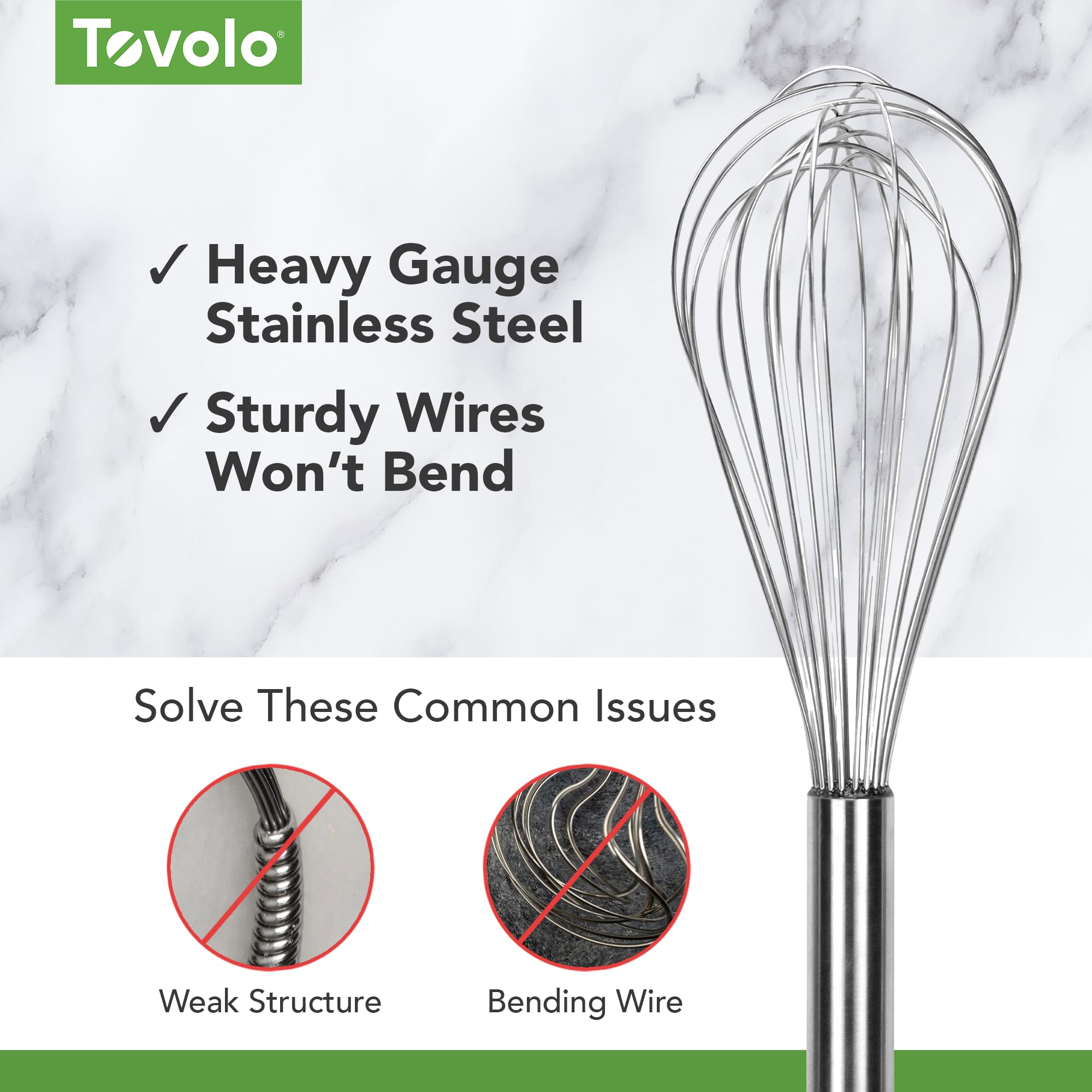 Tovolo Stainless Steel Whisk Set - 5 Sizes (6" to 12") - Dishwasher Safe Kitchen Tools for Cooking, Mixing, and Whipping