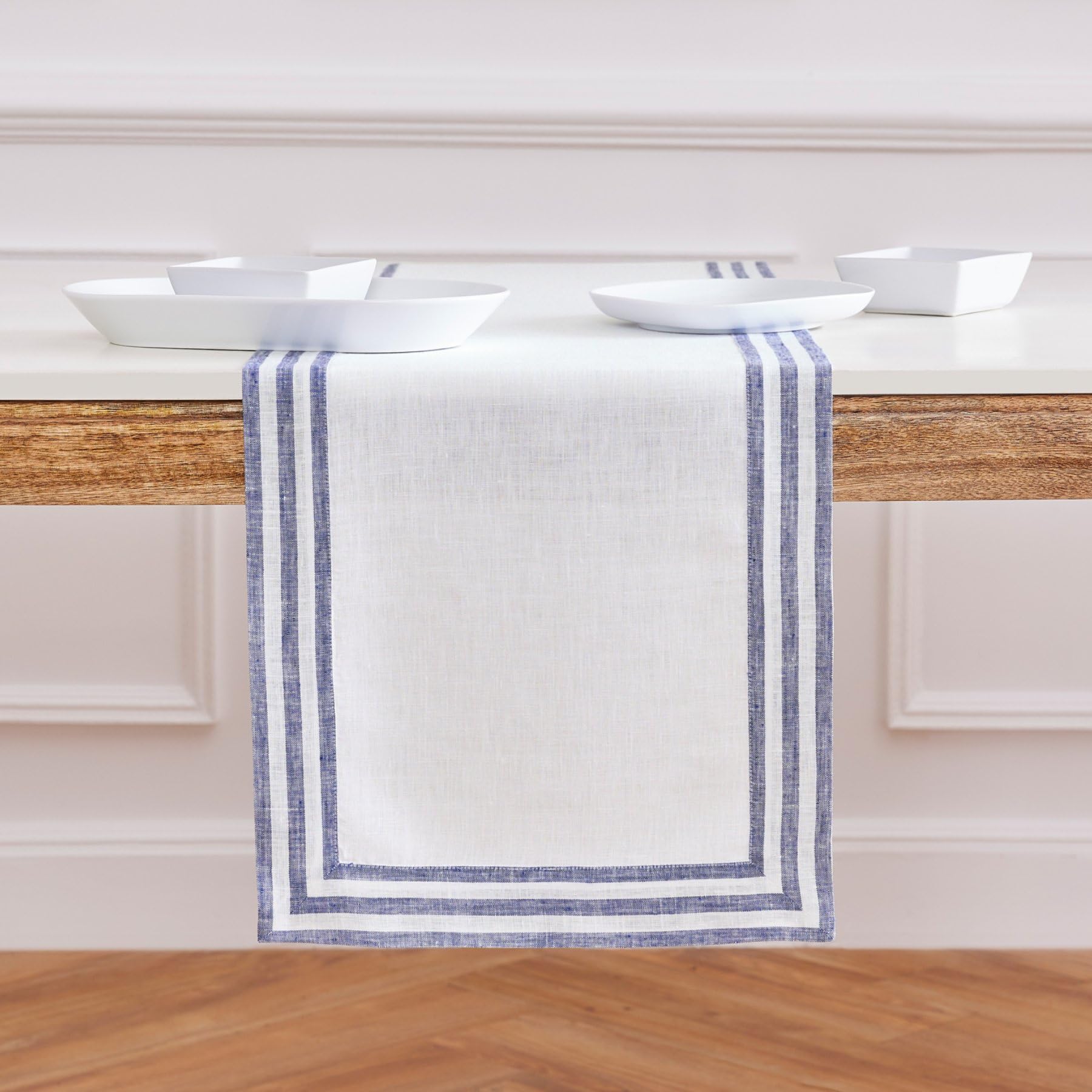 Solino Home Linen Table Runner 108 Inches Long - Mila, 100% Pure Linen Navy Table Runner 14 X 108 Inch Ideal For Wedding, Partie