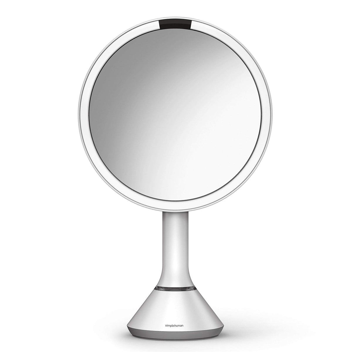 Simplehuman 8'' Round Sensor Makeup Mirror With Touch-Control Brightness, 5X Magnification, Rechargeable And Cordless, White Sta