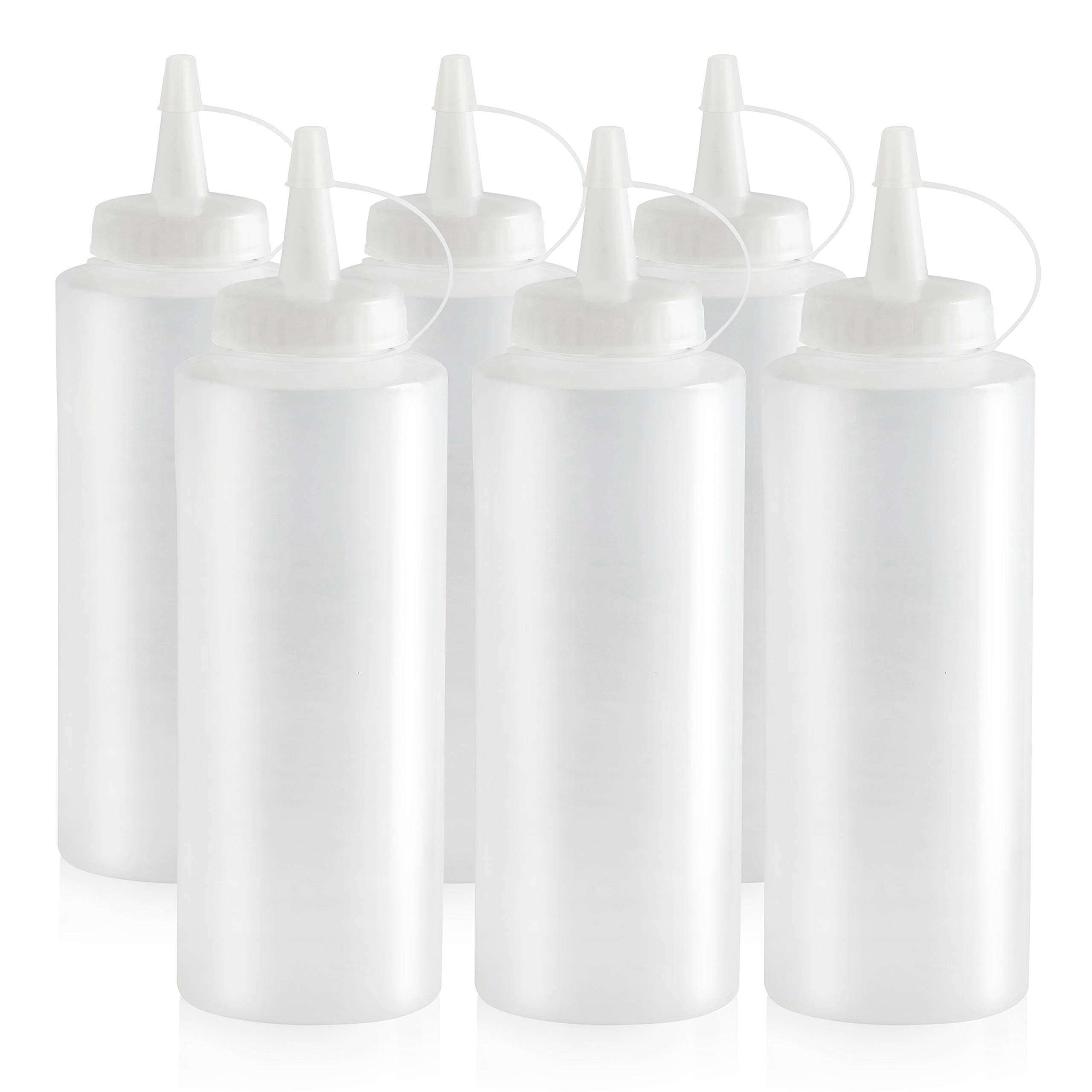 New Star Foodservice 26146 Squeeze Bottles, Plastic, 12 Oz, Clear, Pack Of 6