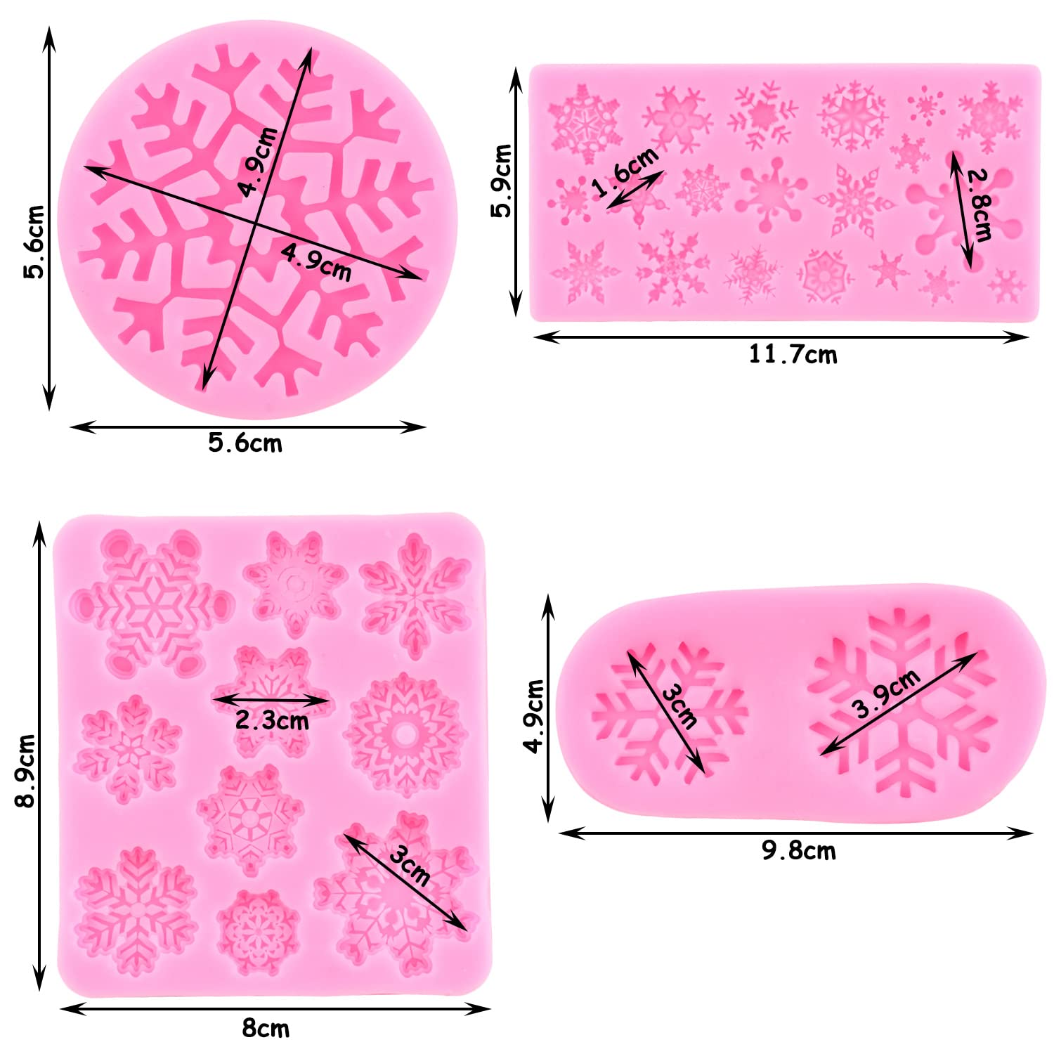 Zixiang Christmas Snowflake Cake Silicone Fondant Molds 3D Snowflake Candy Mold For Cake Decorating Cupcake Topper Chocolate Gum