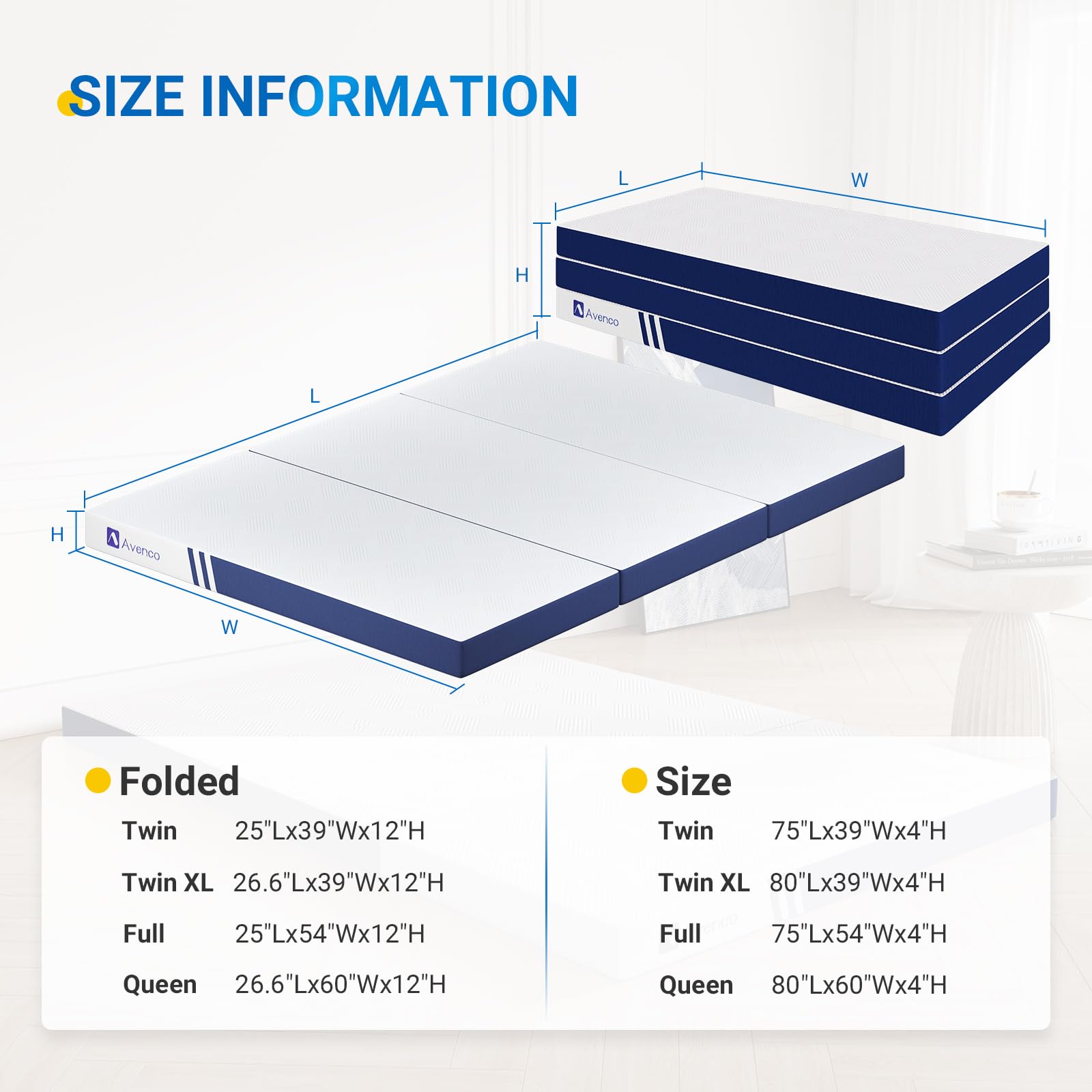 Avenco Folding Mattress Queen, Trifold Mattress 4 Inch Memory Foam For Guest Room/Caravan/Camping/Travel Mattress, Tri Folding M