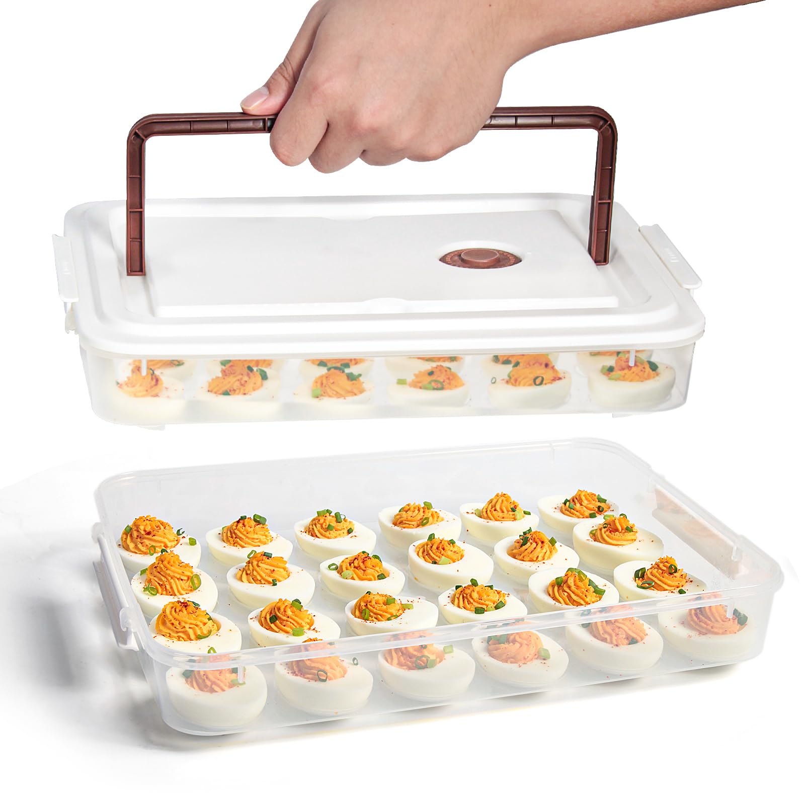 77L Deviled Egg Tray With Lid, (Set Of 2), Plastic Egg Holder For Refrigerator With Handle For 48 Eggs, Clear Storage Deviled Eg