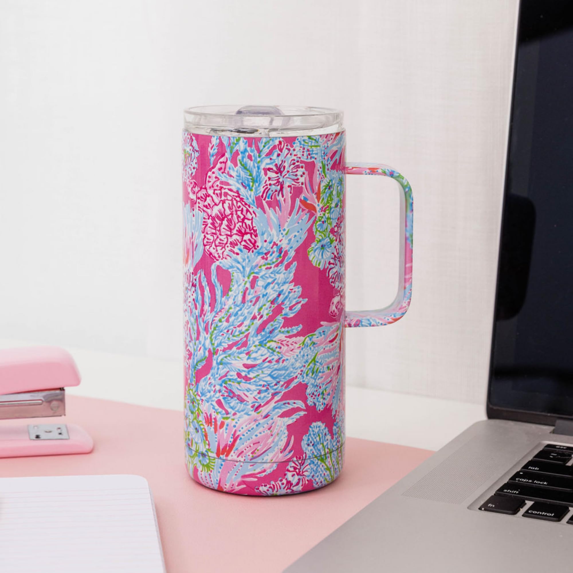 Lilly Pulitzer 16 Oz Travel Mug With Handle And Lid, Stainless Steel Insulated Coffee Tumbler, Double Wall Metal Cup, Seaing Thi