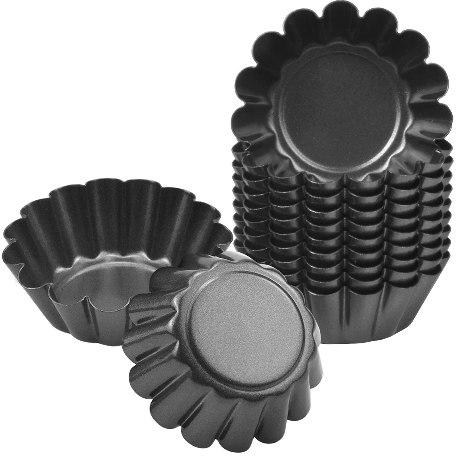 Hqdeal 12 Piece Carbon Steel Tart Mould, Tart Mould, Muffin Mould, Egg Pie Mould, Non-Stick Reusable Baking Moulds For Cupcakes,