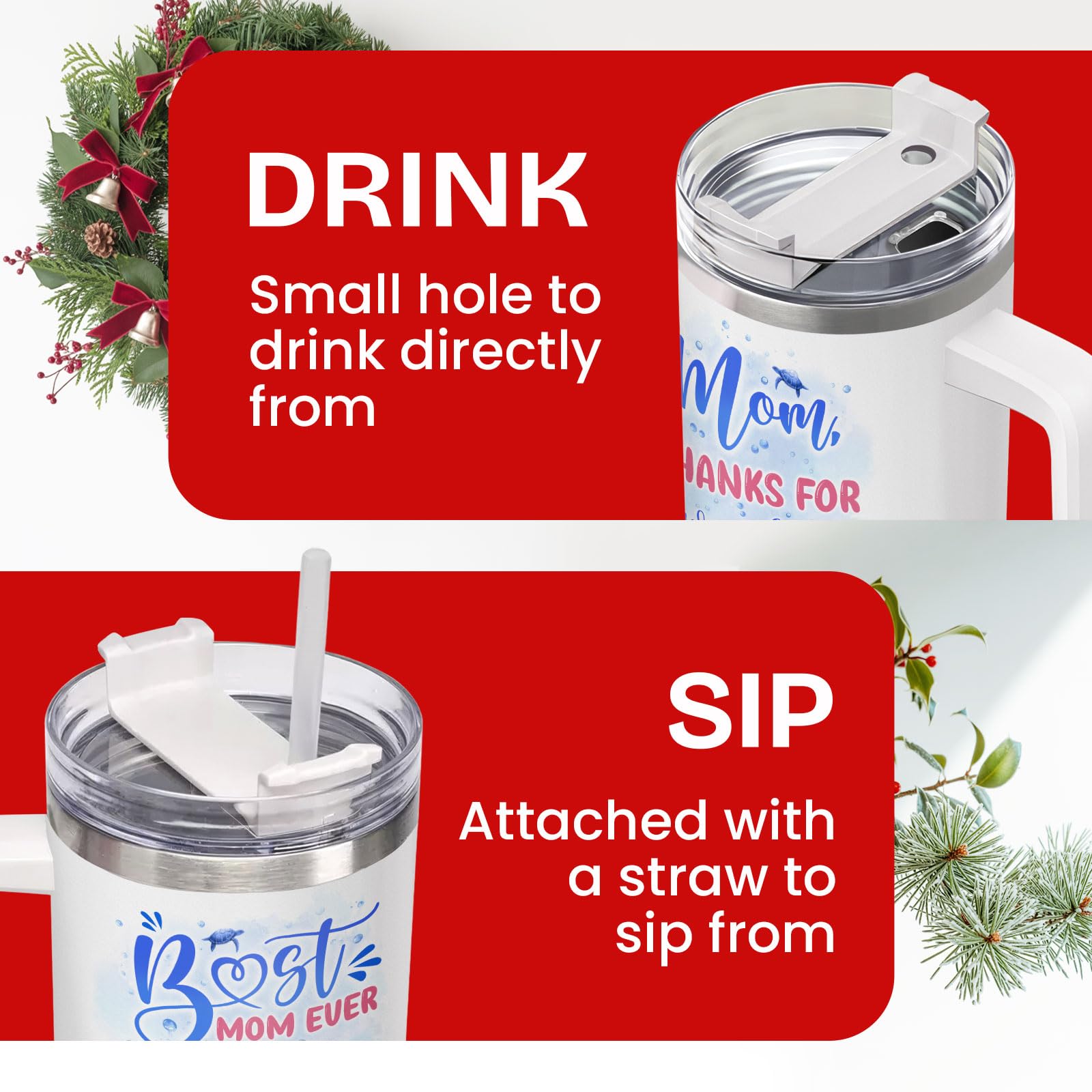 34HD Turtle Mommy Tumbler with Handle and Straw, 40oz Stainless Steel Vacuum Insulated Best Mom Cup, Turtle Gifts for Women Expe