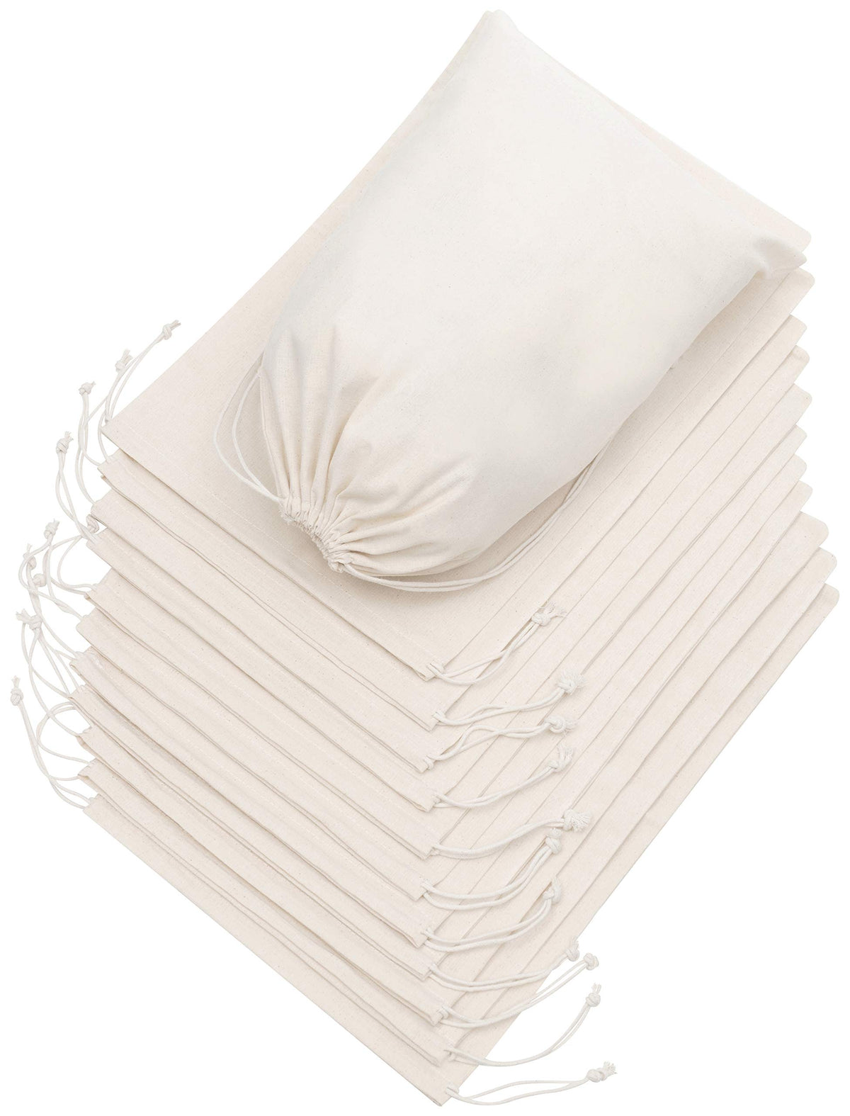 Dr 100 Percent Cotton Muslin Drawstring Bags 12-Pack For Storage Pantry Gifts - Unbleached (7 X 9 Inch, Beige)