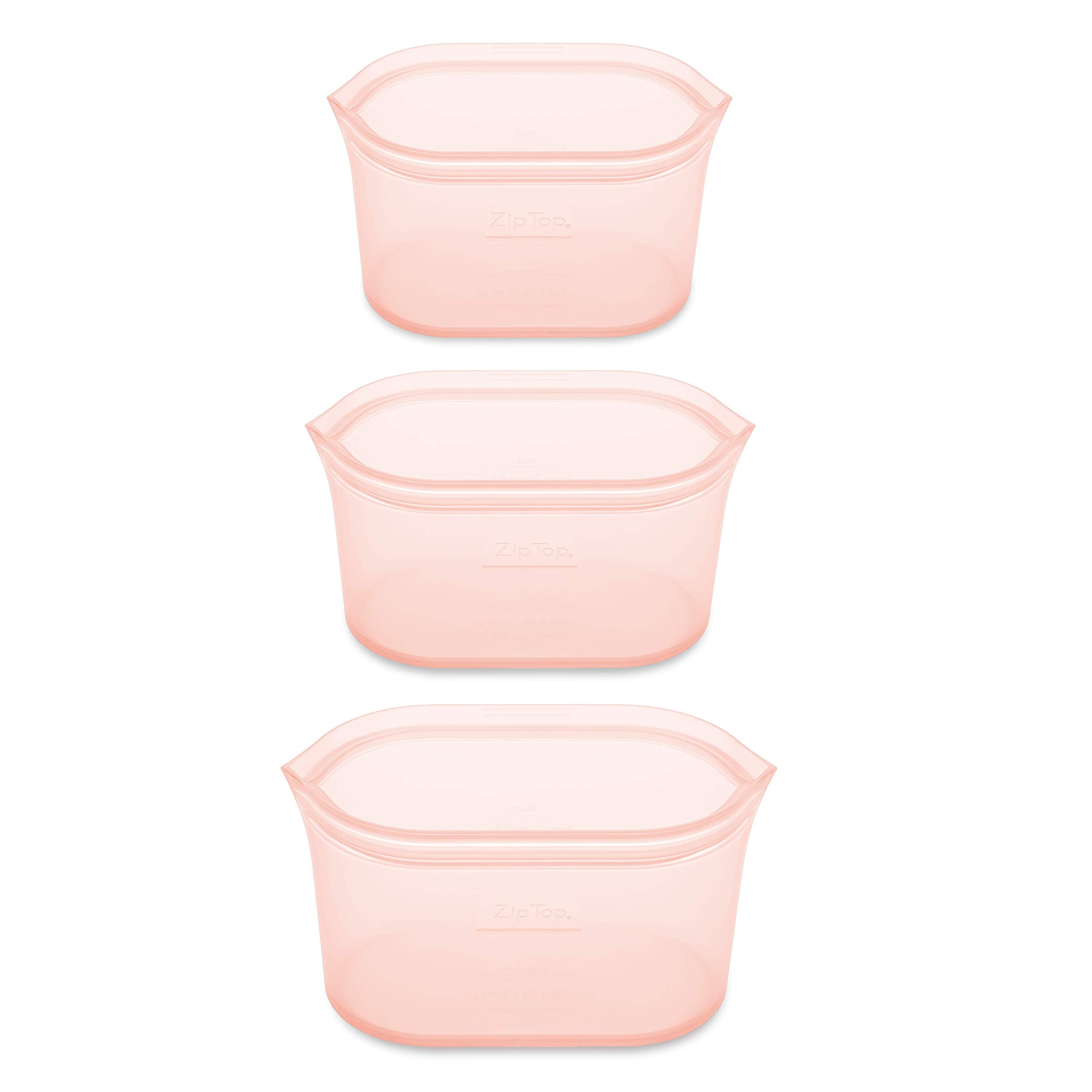 Zip Top Reusable Food Storage Bags | 3 Dish Set [Peach] | Silicone Meal Prep Container | Microwave, Dishwasher And Freezer Safe
