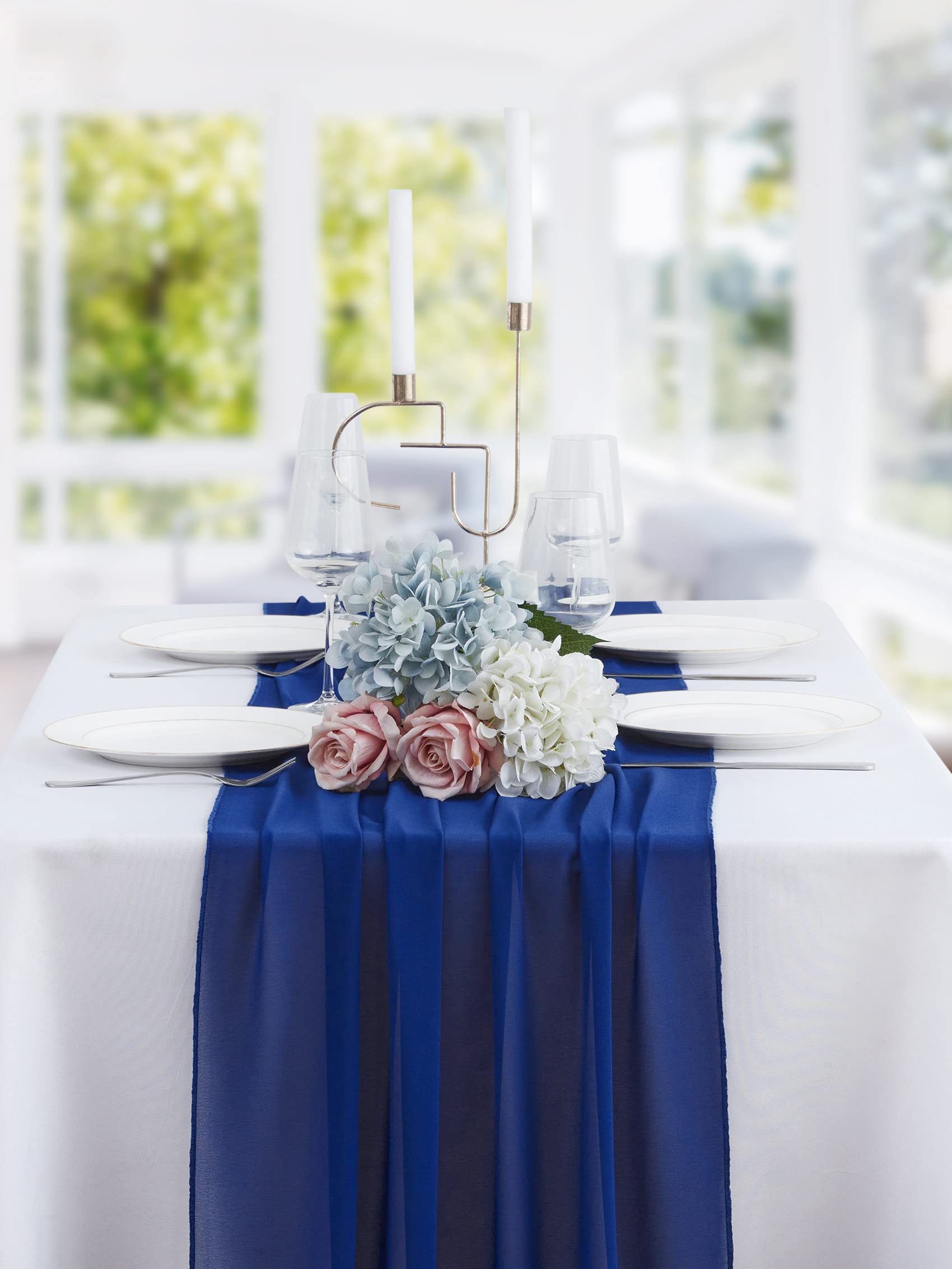 Beddeb 29X120 Inches 10 Pack Navy Blue Chiffon Table Runner 10Ft Sheer Wedding Table Runner Romantic Tulle Table Runner For Wedd