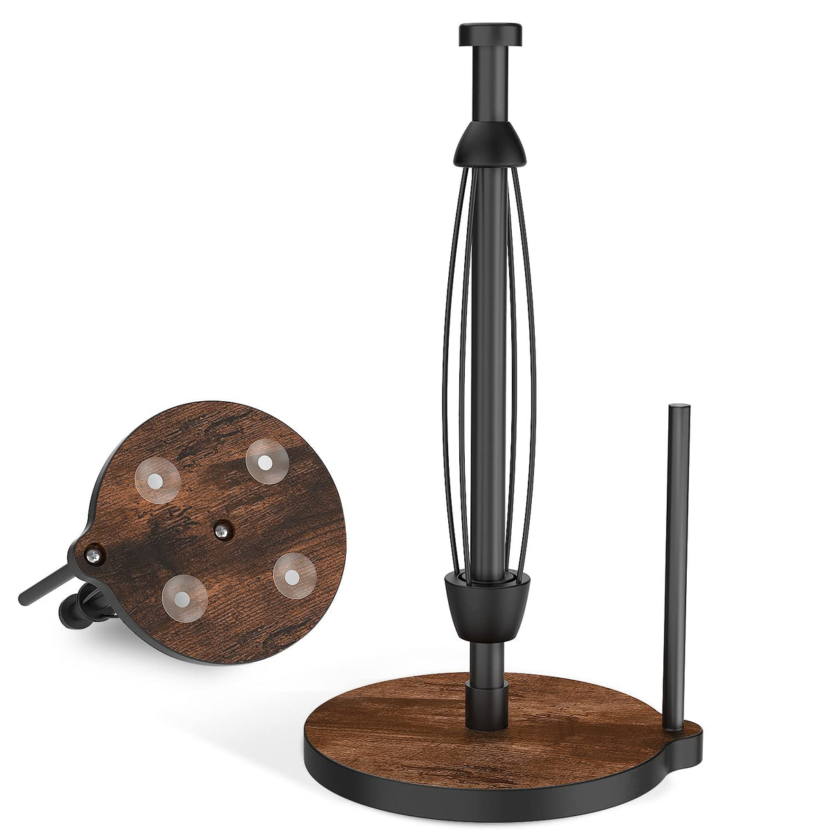 Vehhe Paper Towel Holder Countertop, One-Handed Tearing Wood Paper Towel Holder Farmhouse With Ratchet System And Suction Cups,