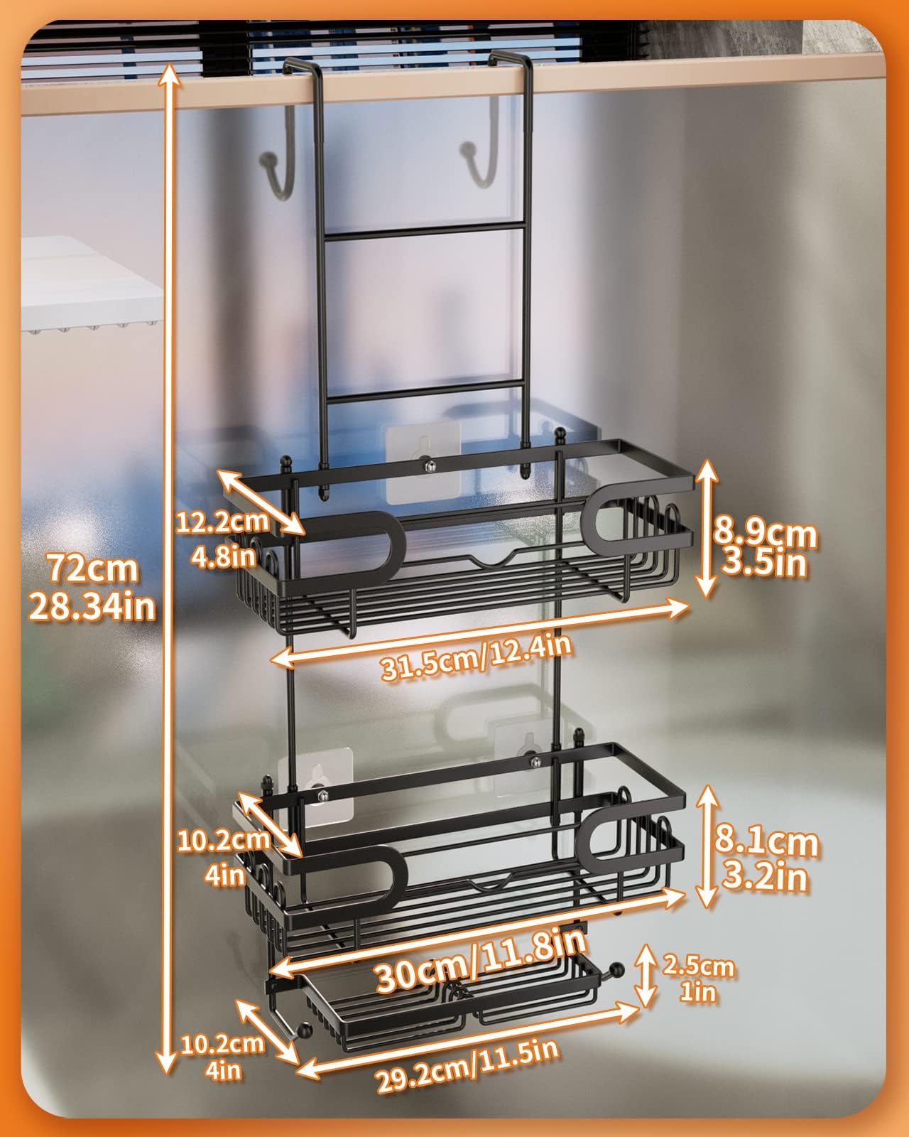 Swtymiki Over The Door Shower Caddy With Double Soap Holder, Stainless Steel Hanging Shower Organizer With 16 Hooks No Drilling