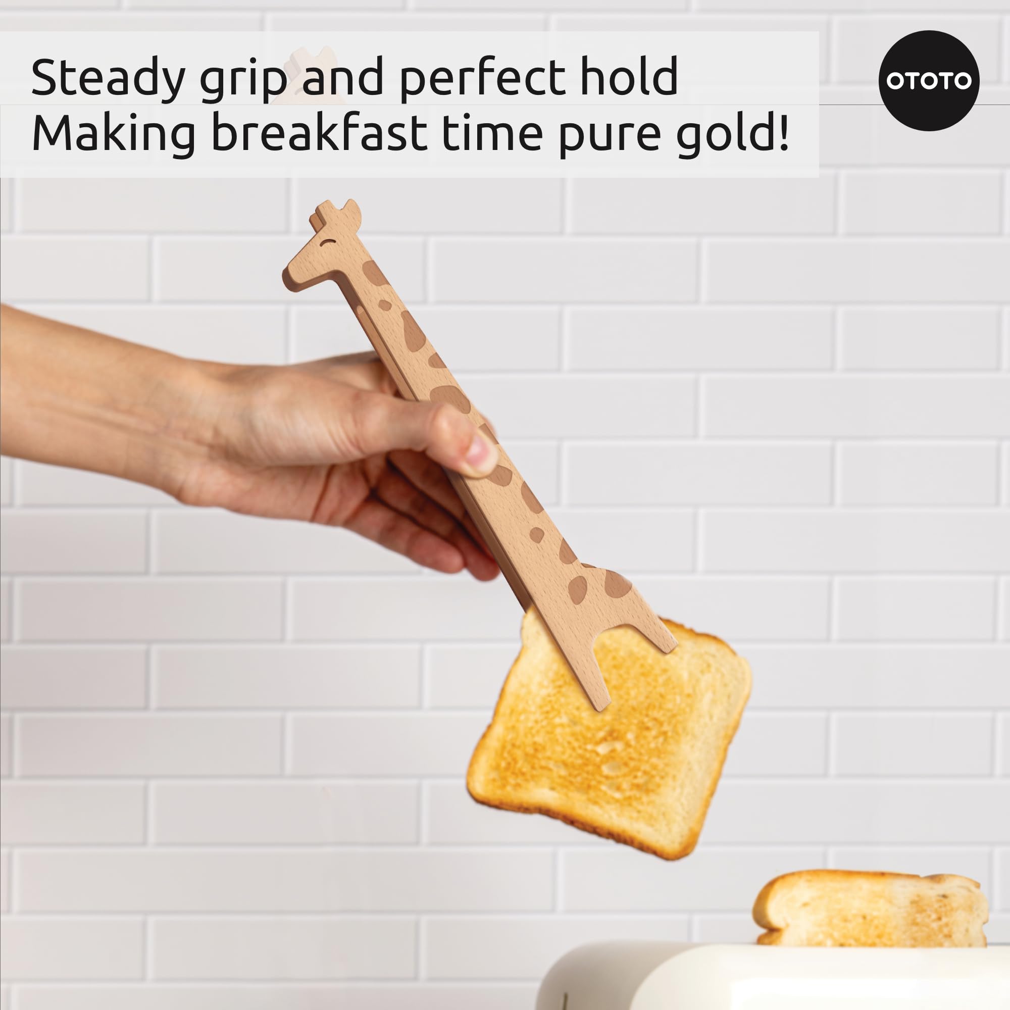 NEW OTOTO Jerry the Giraffe Toaster Tongs - Multipurpose Wooden Tongs for Cooking, Serving Food, Kitchen Gifts, Fun Gifts, Cute