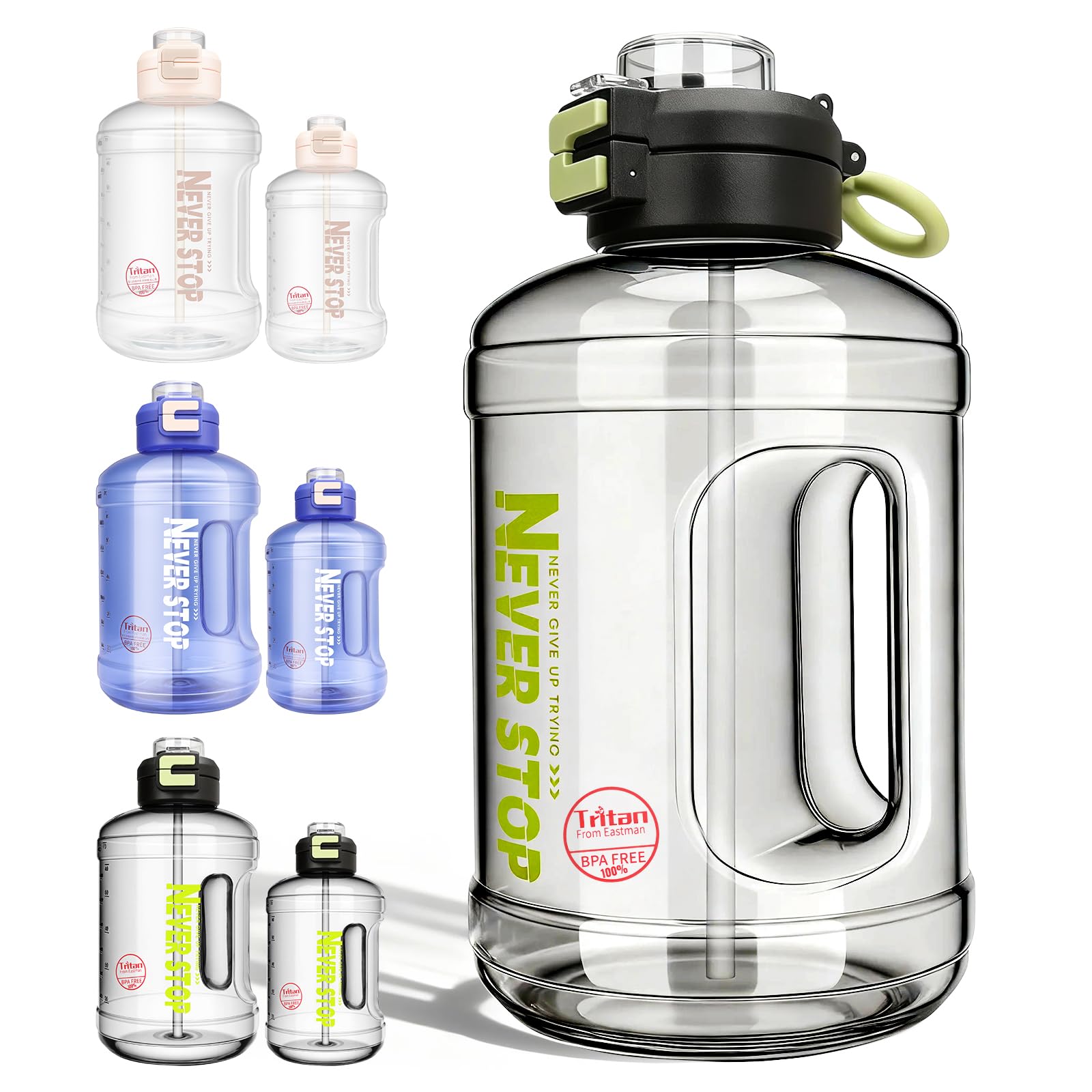 Buylorco 85oz Water Bottle Large Gallon Water Jug with Handle and 2 in 1 Flip-top Lid - Straw and Wide Mouth Drinking Hole BPA F