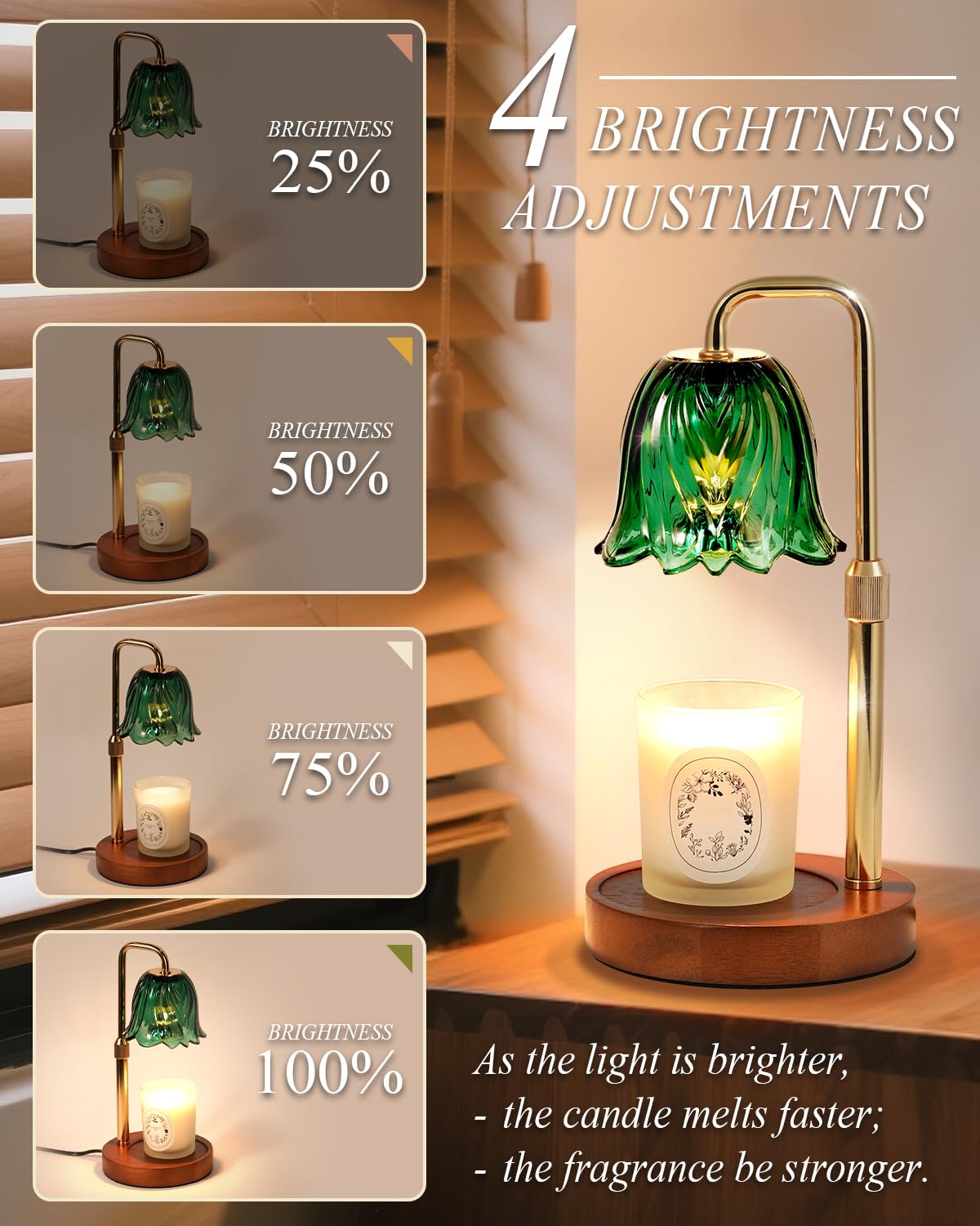 Funslive Flower Candle Warmer Lamp with Timer Dimmable, Candle Warming Lamp Height Adjustable, Christmas Gifts for Women, Candle