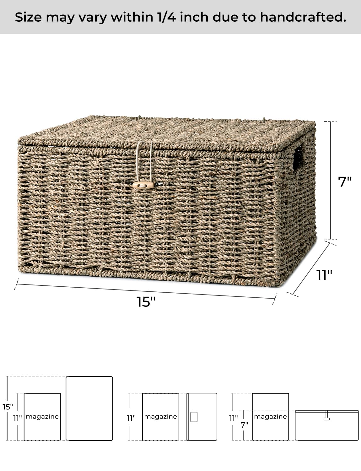 Storageworks Seagrass Wicker Baskets For Organizing, Large Wicker Basket With Lid, Decorative Basket With Built-In Handles, Stor