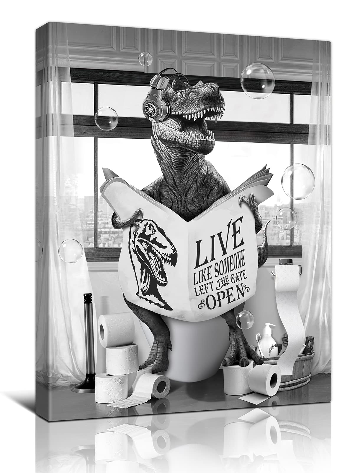 Dinosaur Picture Funny Animal Wall Art Black And White Bathroom Wall Decor Kids Bathroom Decor Farmhouse Bathroom Wall Decor Din