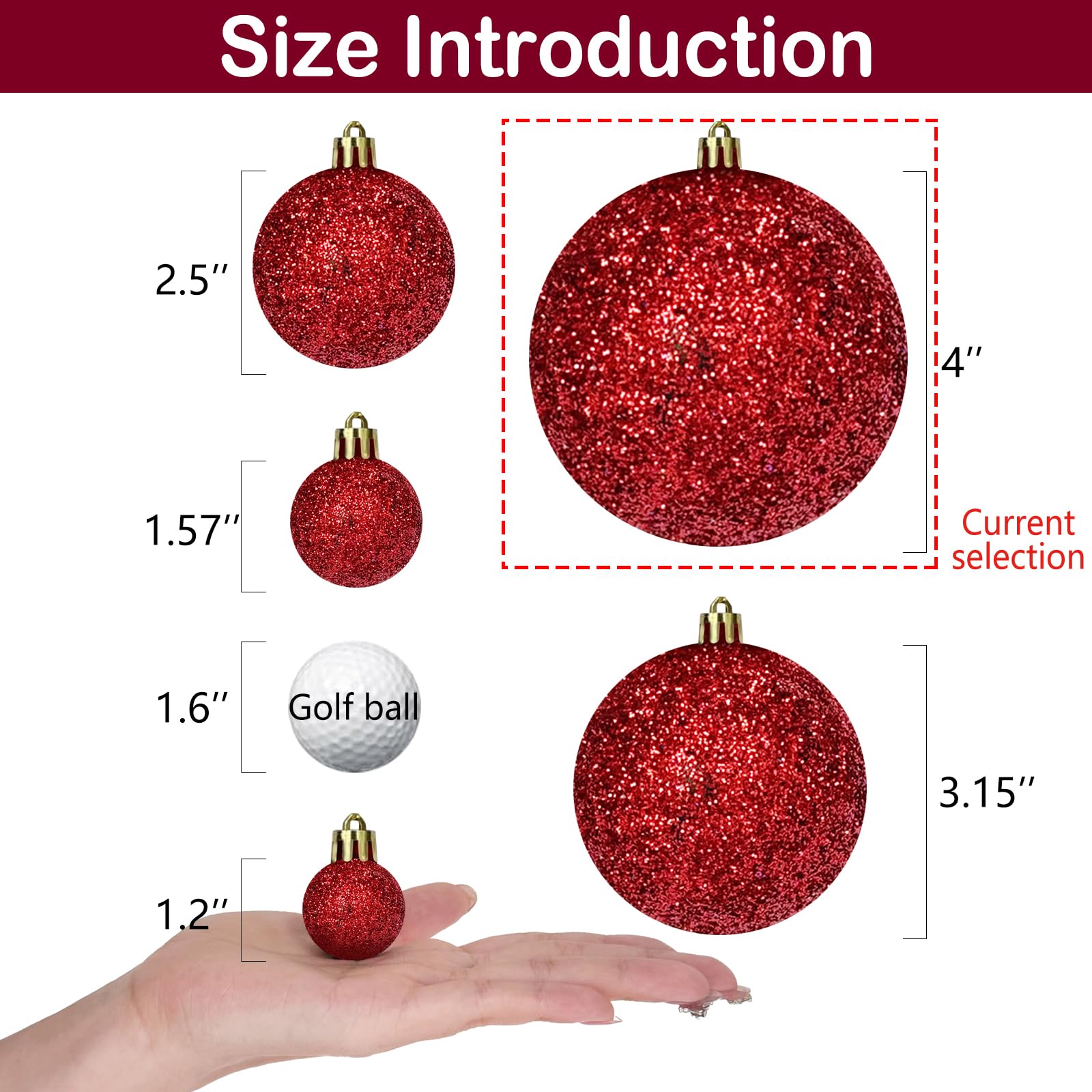 Emopeak 4Pcs Christmas Balls Ornaments for Xmas Tree - 4Inch Large Shatterproof Christmas Tree Decorations Hanging Ball for Holi