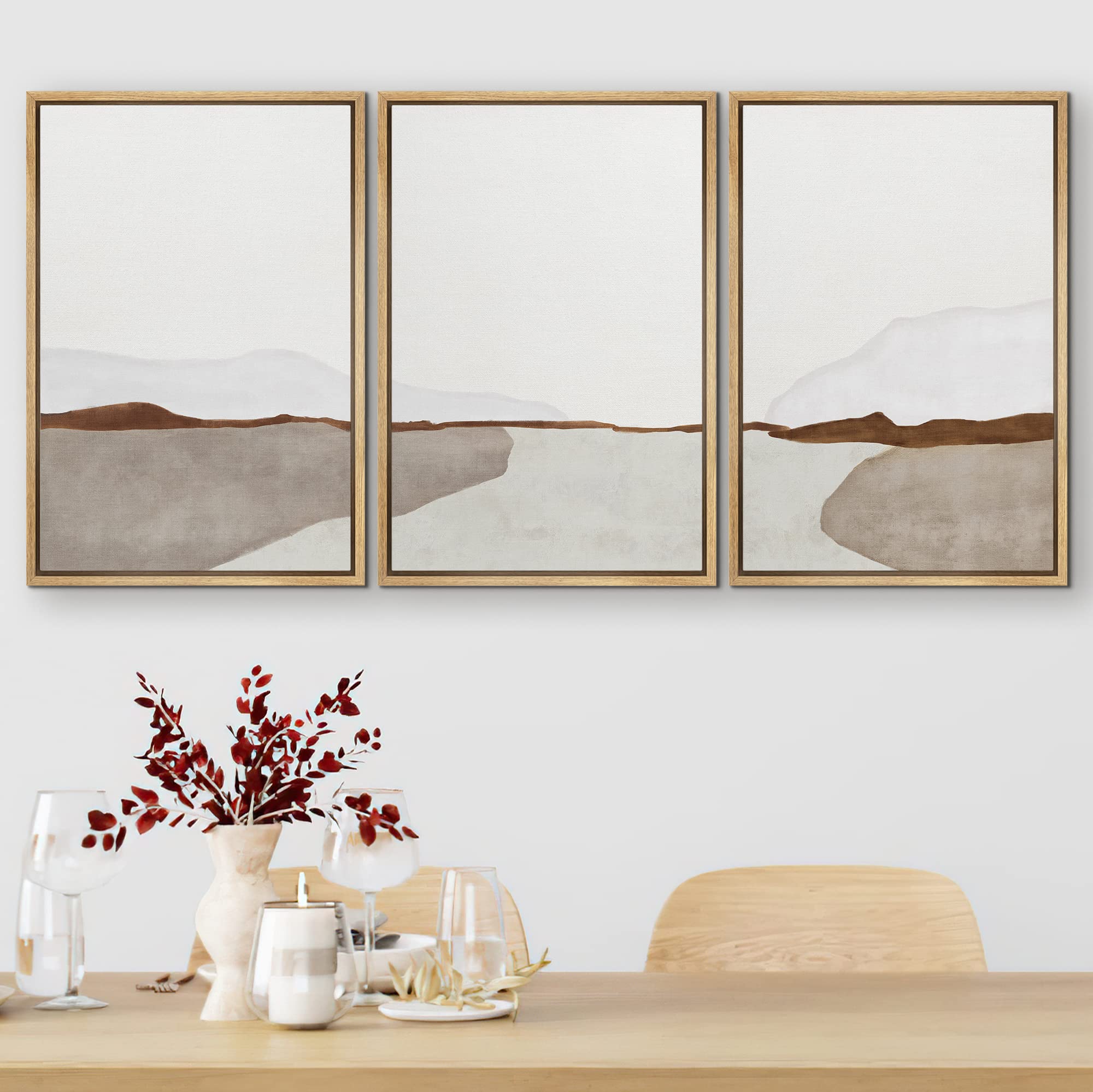 Signford Framed Canvas Print Wall Art Set Pastel Mountain Valley Landscape Abstract Shapes Illustration Modern Art Decorative Ze