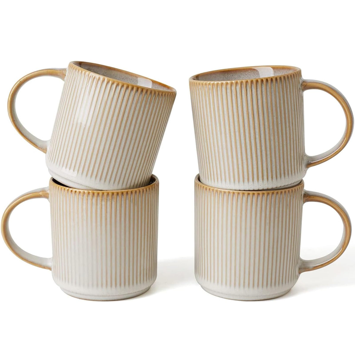 Famiware Coffee Mug Set For 4, Star 12 Oz Catering Mugs Cup Set With Handle For Coffee, Tea, Cocoa, Milk, Cappuccino White