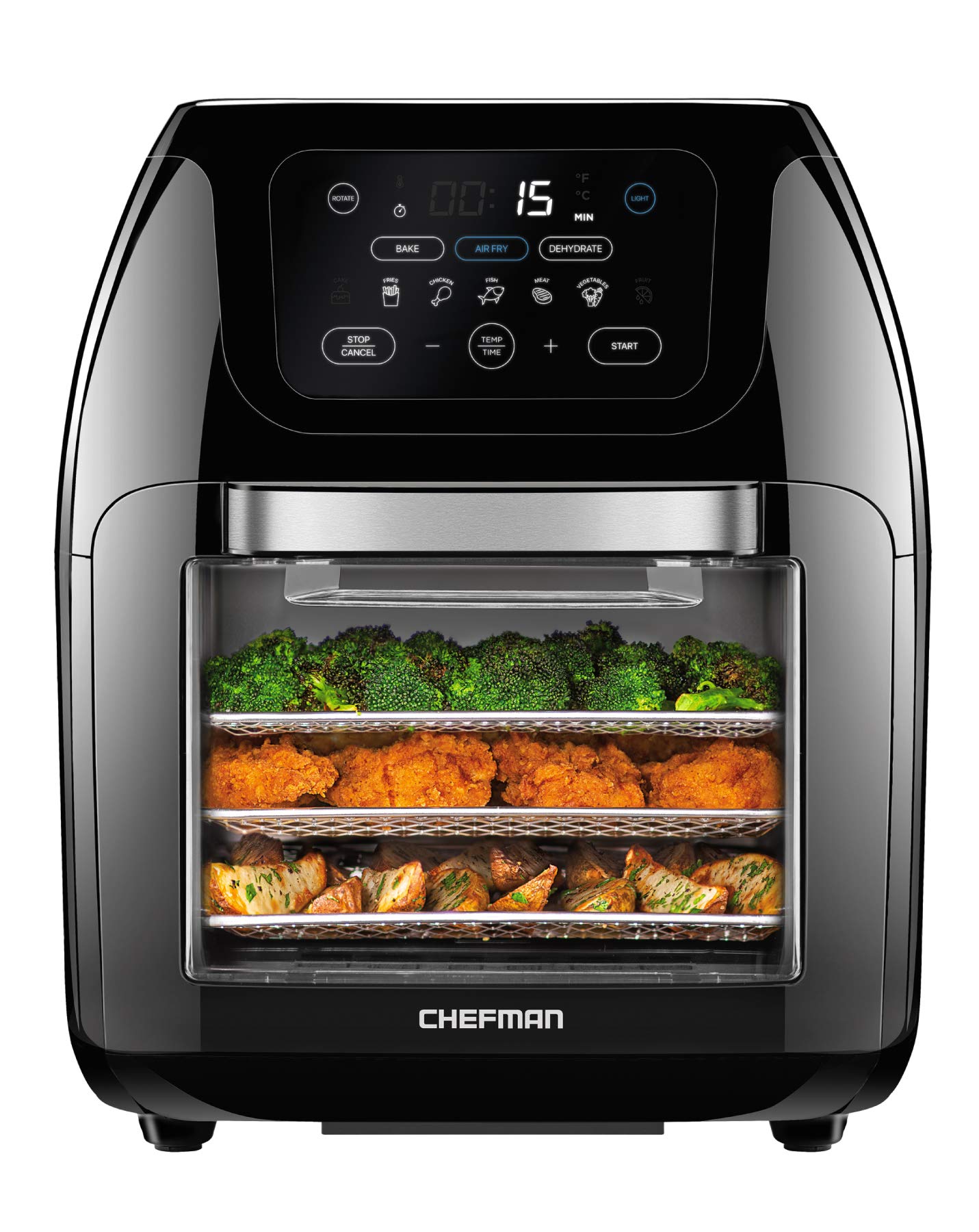 CHEFMAN Multifunctional Digital Air Fryer+ Rotisserie  Dehydrator  Convection Oven  17 Touch Screen Presets Fry  Roast  Dehydrate  Bake  XL 10L Family Size  Auto Shutoff  Large Easy-View Window  Black