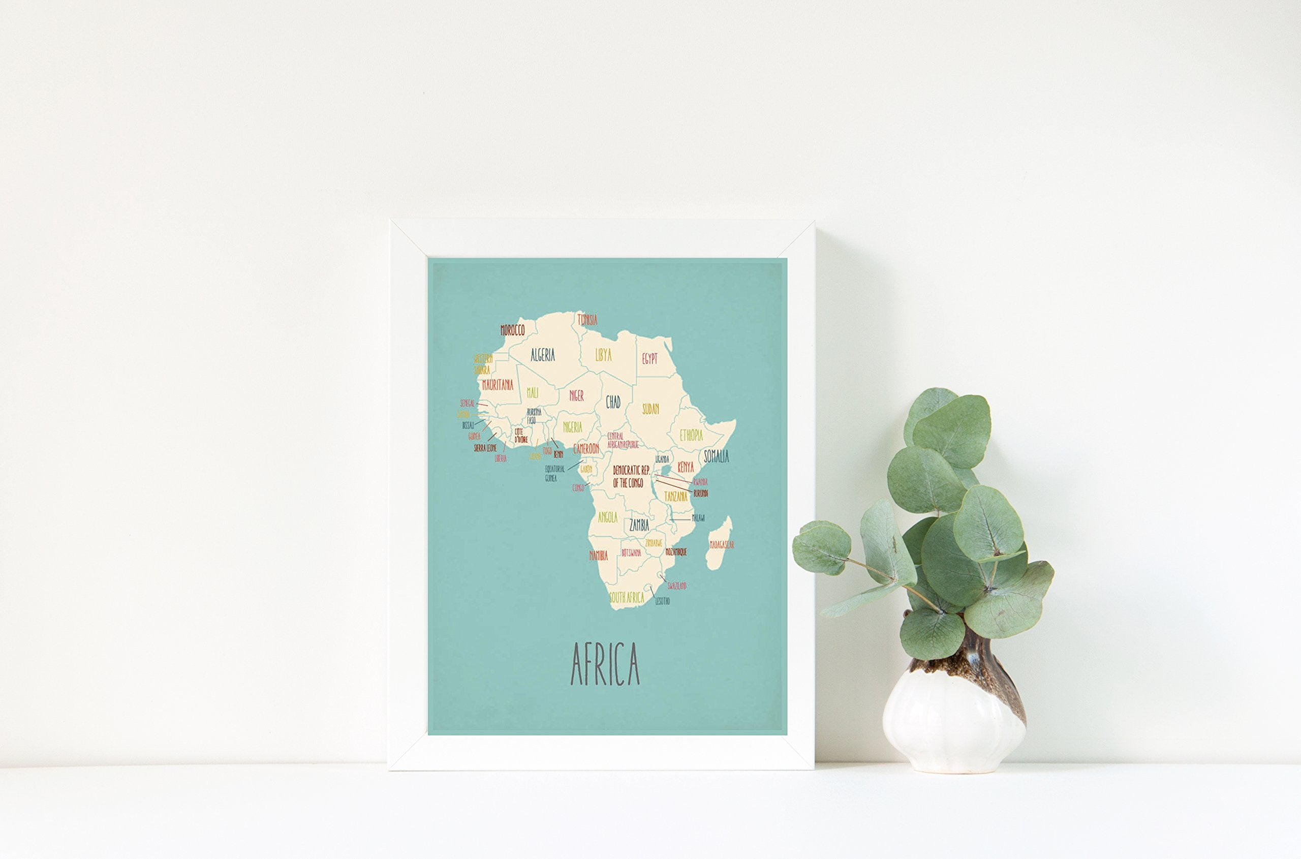 Africa Wall Map Poster (11 '' X 14 '') Blue And Off White - Detailed Map Of Africa With All African Countries - Modern Africa Tr