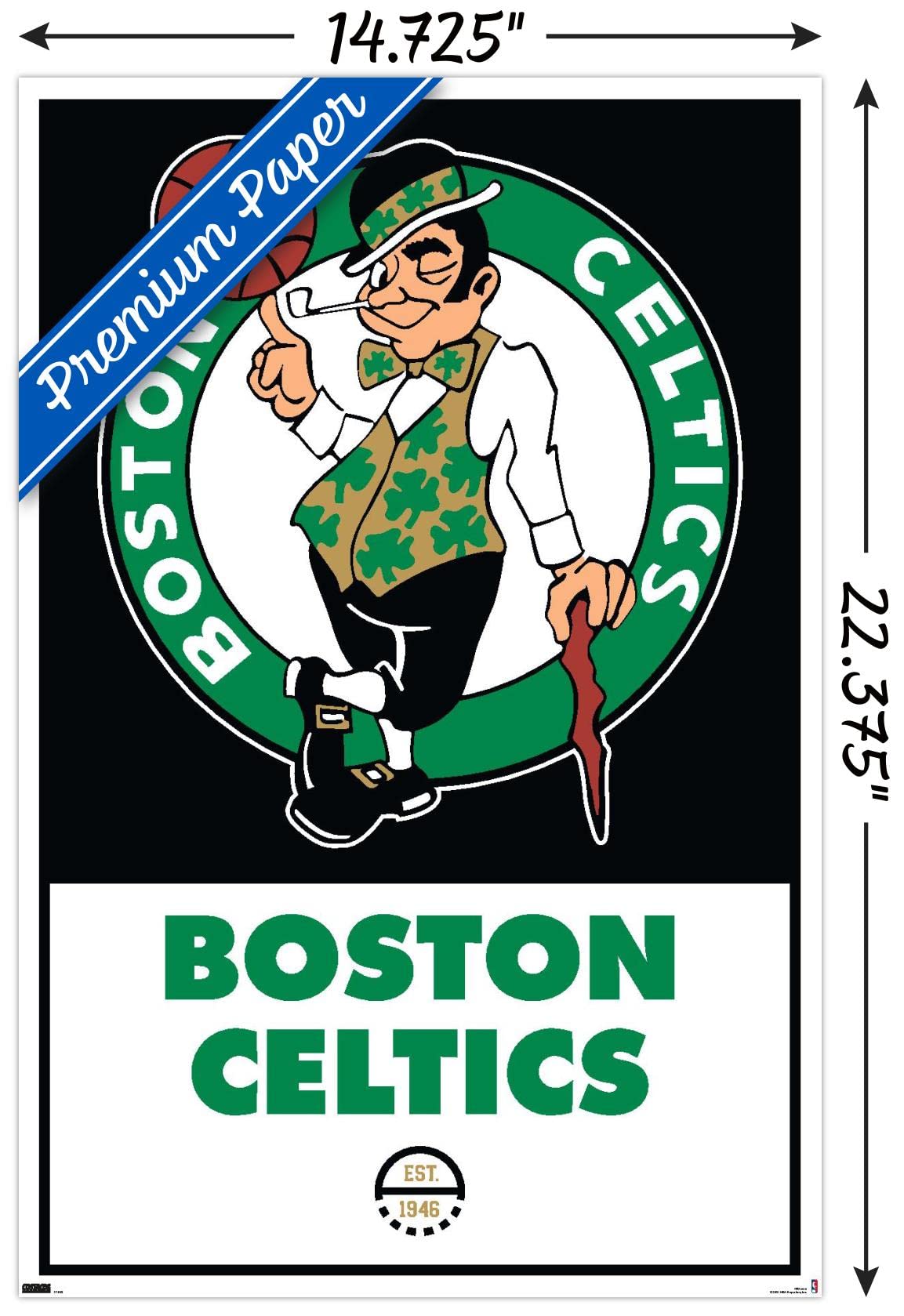 Trends International Nba Boston Celtics - Logo 21 Wall Poster, 14.725'' X 22.375'', Premium Poster & Mount Bundle