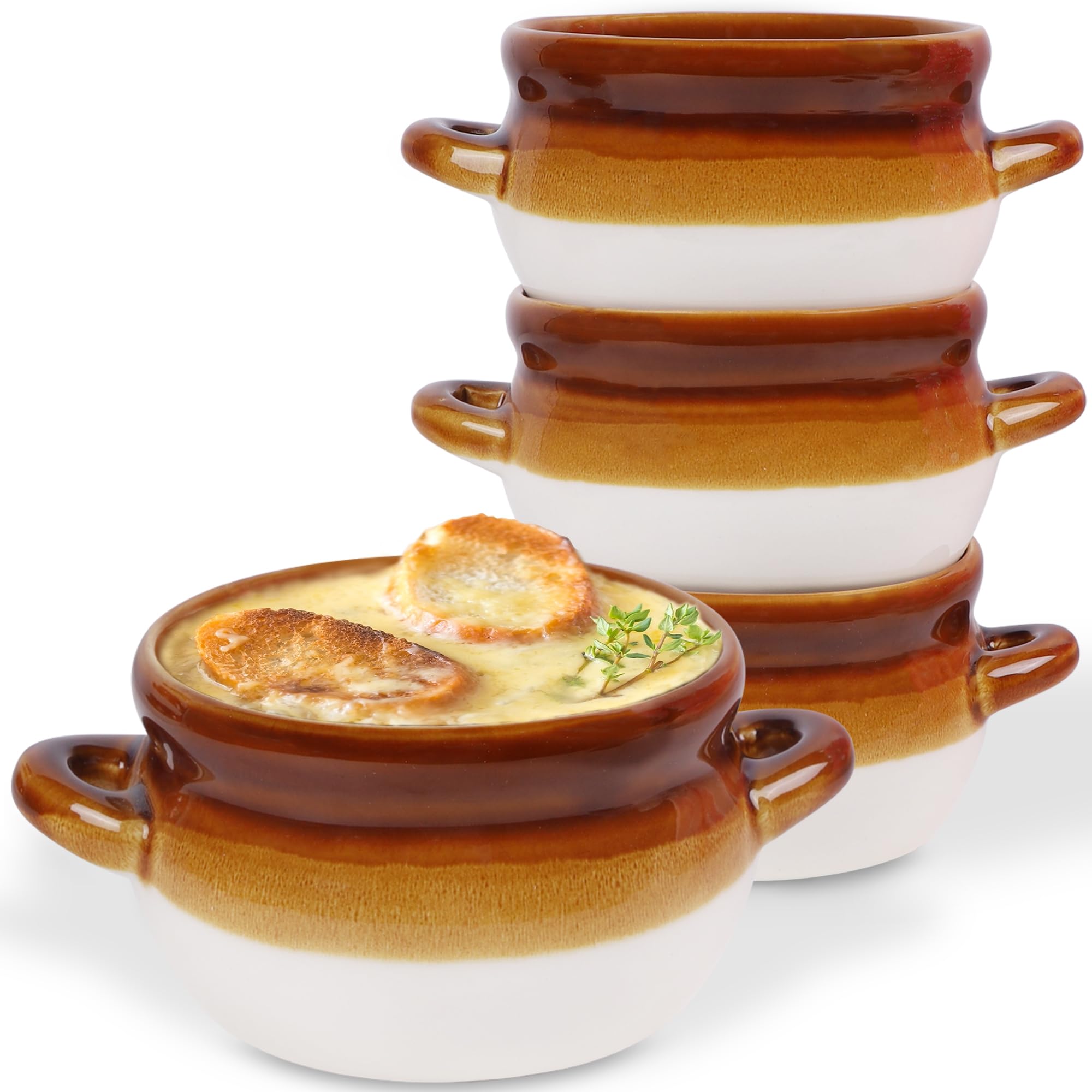Adroiteet French Onion Soup Crocks, 4 Pack 16 Oz French Onion Soup Bowls Oven Safe, Large Ceramic Soup Bowl With Handles