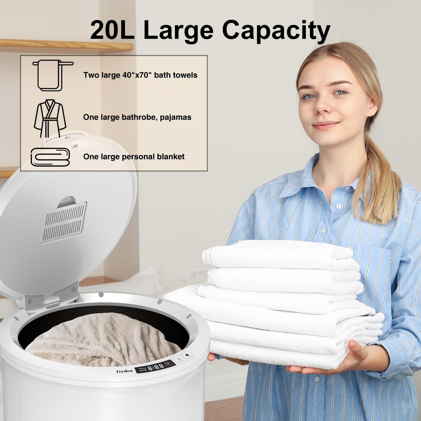 Trydow Ultra Large Capacity Towel Warmer Bucket, Rapid Heating With Timer, One-Button Digital Display Control, Safety Lock, Gift