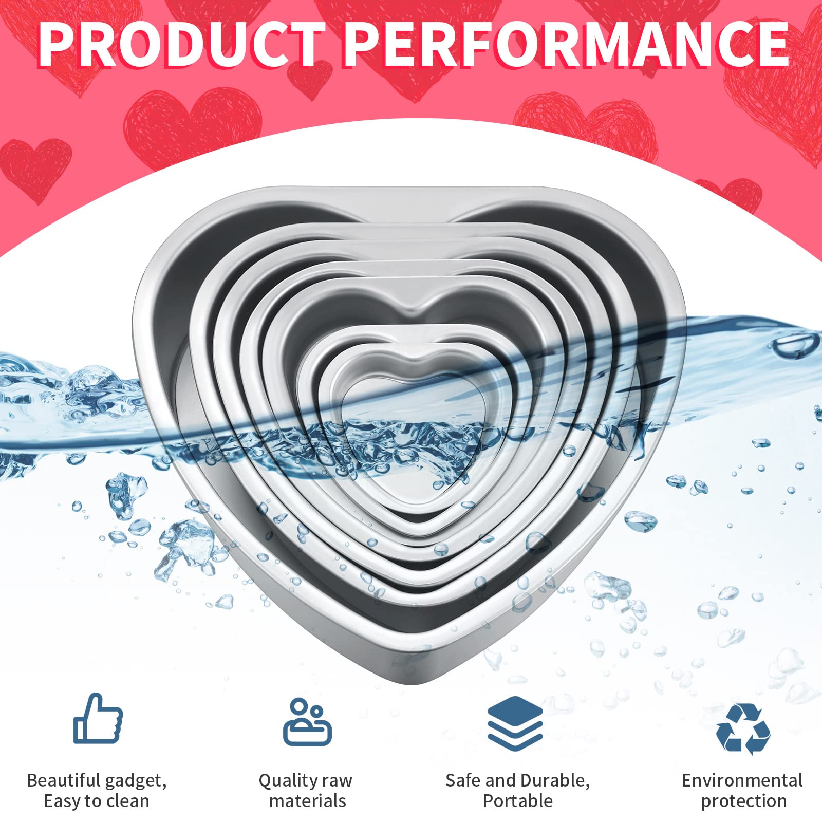 Sieral 7 Pcs Aluminum Heart Shaped Cake Pans Set 3/4/ 5/6/ 8/10 Inch Diy Nonstick Baking Pan With Removable Bottom Cake Dessert