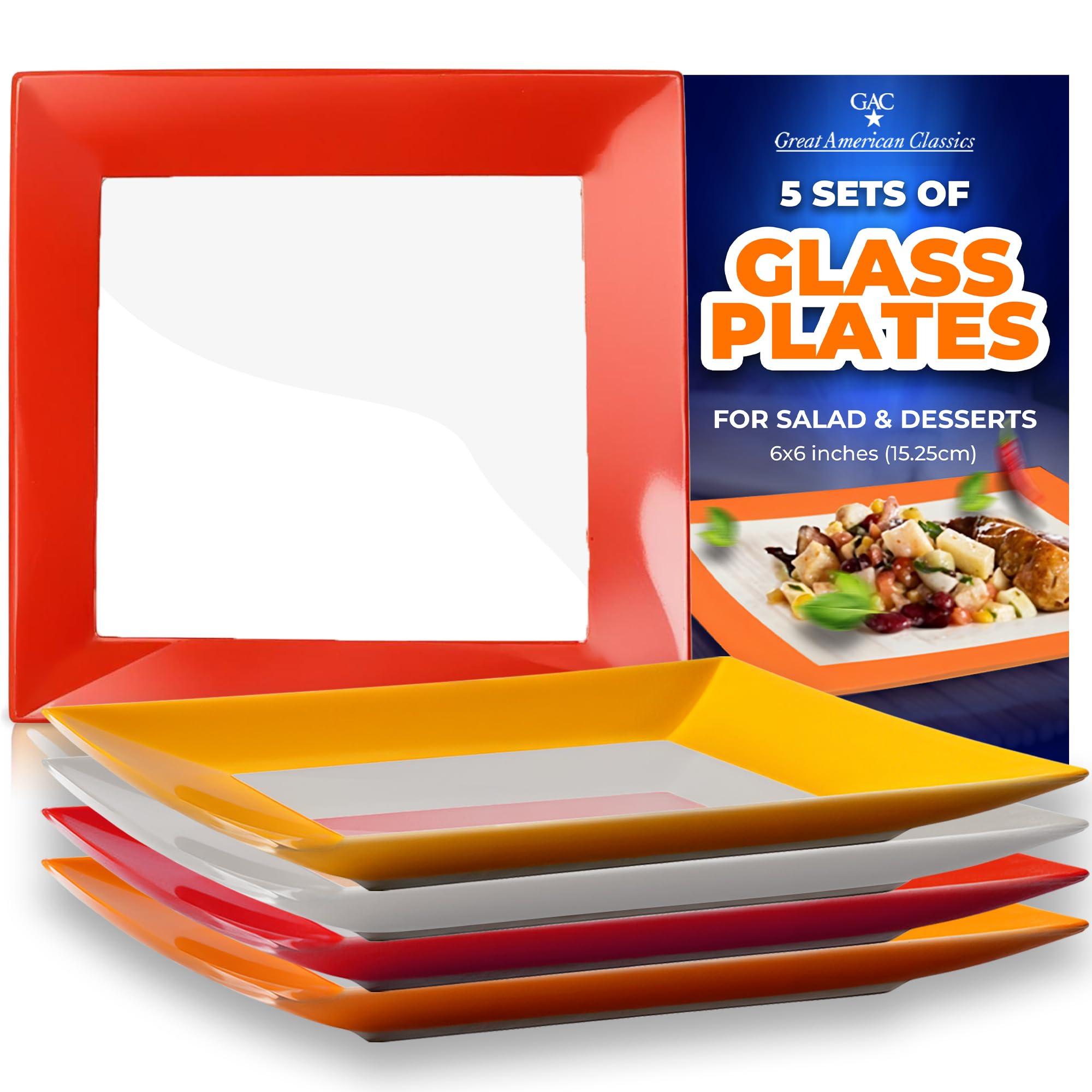 Gac Square Glass Dinner Plates In Vibrant Red Shades - Oven & Microwave Use, Dishwasher Friendly, Suitable For Hot Or Cold Dishe