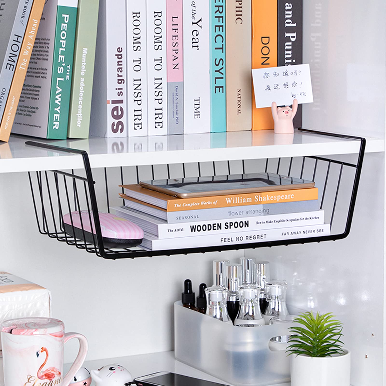 Undershelf Storage Basket Under Shelf Wire Basket Household Metal Under Shelf Hanging Storage Bin Basket Slides Under Shelves Fo