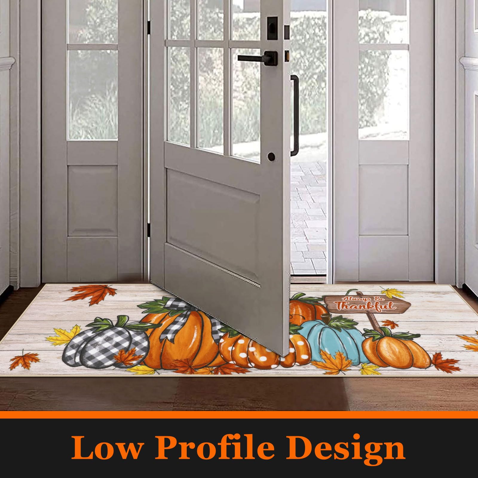 U Artlines Fall Pumpkin Kitchen Rugs with Runner Sets 3 Piece Farmhouse Seasonal Harvest Holiday Party Rugs and Mats Non Skid W