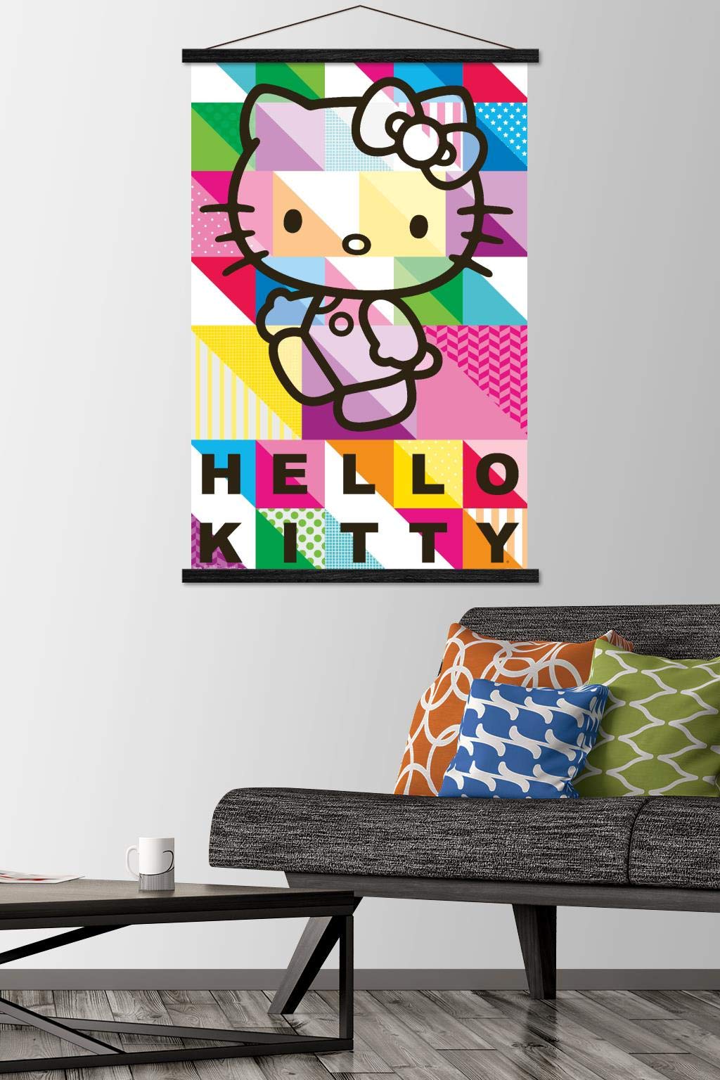 Trends International Hello Kitty - Patterns Wall Poster, 22.375'' X 34'', Premium Print And Black Hanger Bundle