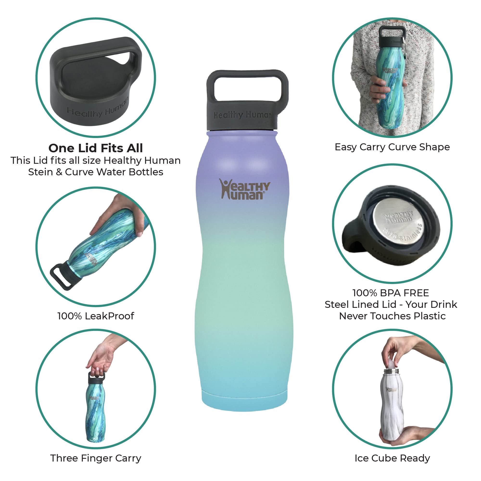 Healthy Human Stainless Steel Curve Water Bottle | 100% Bpa Free Thermos For Kids & Adults | Vacuum Insulated Water Bottles | Me