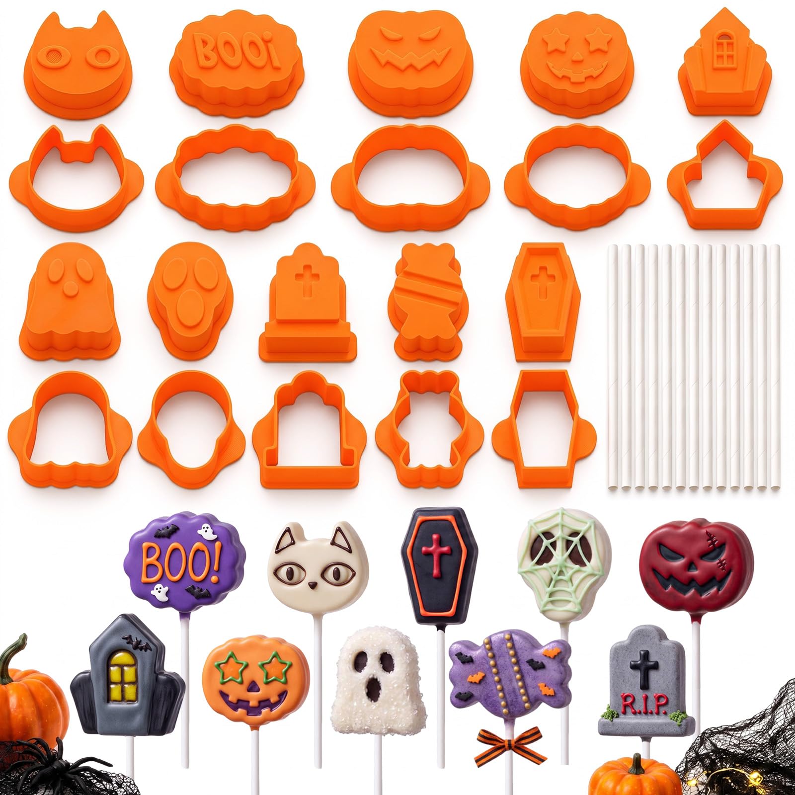 Yiyiring 10 Pcs Halloween Cake Pop Molds Set with 100 Sticks