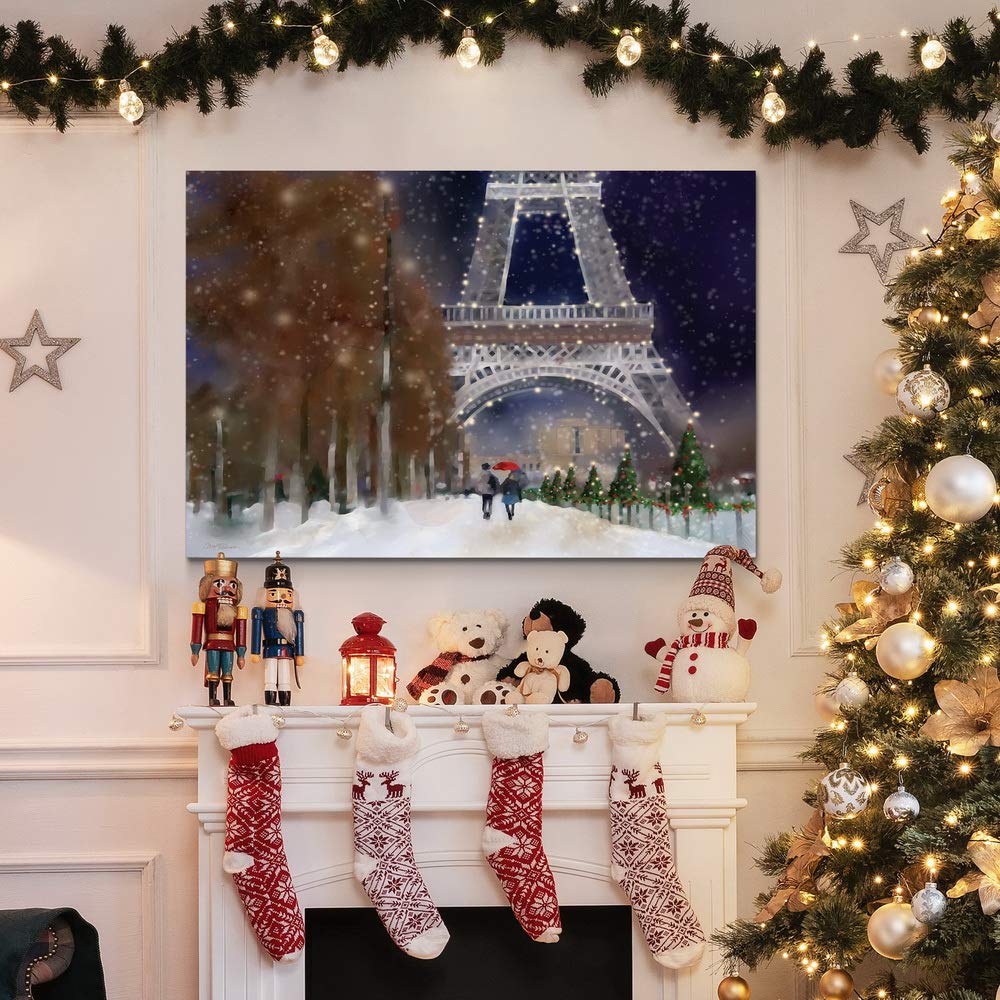 Renditions Gallery Canvas Love Wall Art Home Paintings & Prints Snowy Festive Eiffel Tower Modern Glam Romantic Wall Hanging Dec