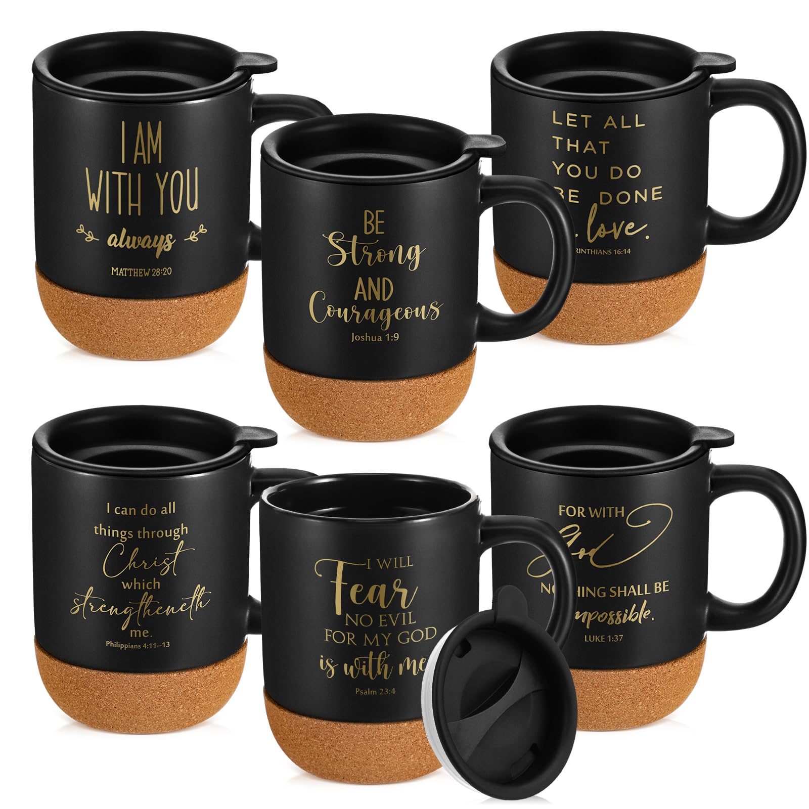 FillTouch 6 Pcs Christian Gifts Ceramic Coffee Mug with Cork Bottom, 15 oz