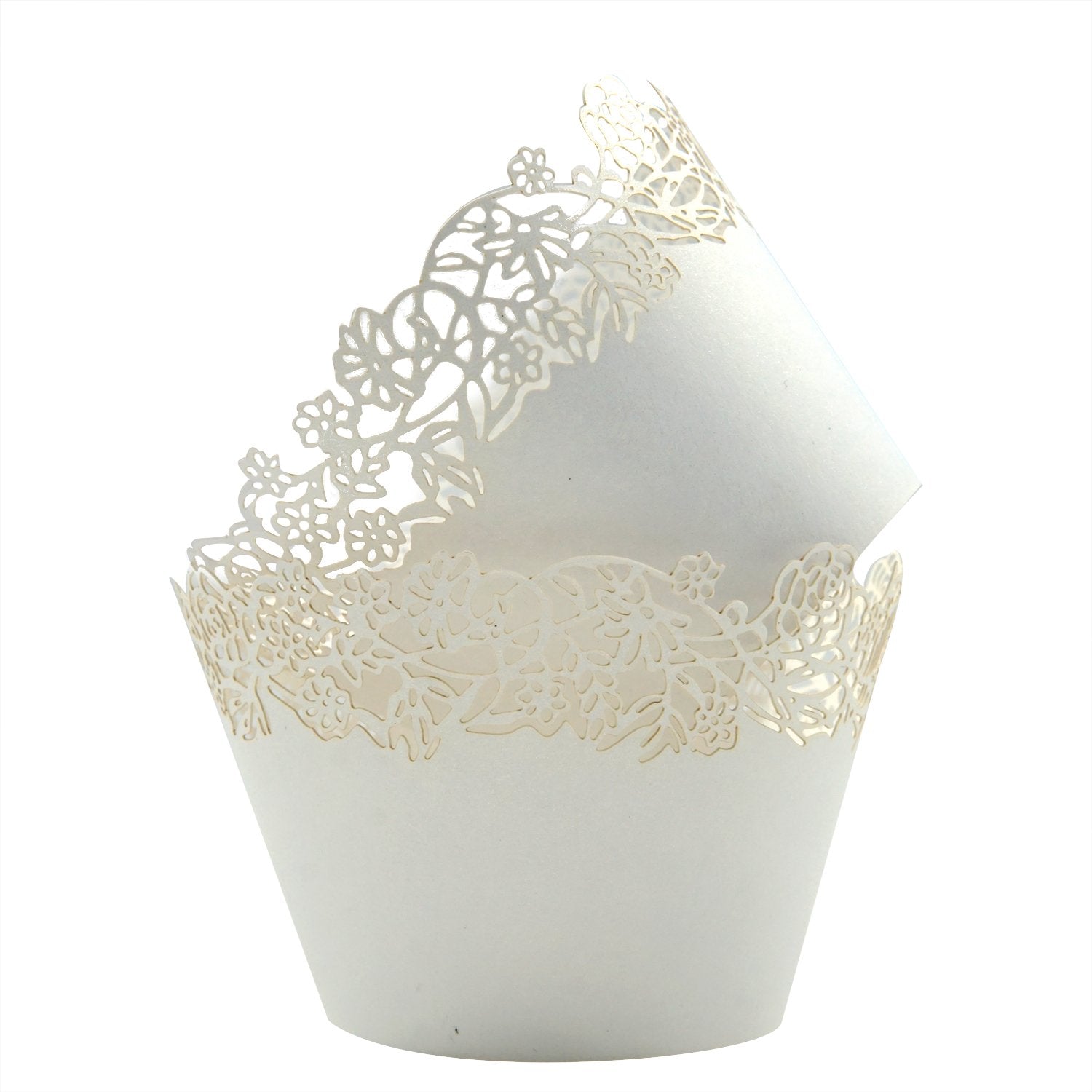Cupcake Wrappers Pack Of 50 White Filigree Artistic Bake Cake Paper Cups Little Vine Lace Laser Cut Liner Baking Cup Muffin Case