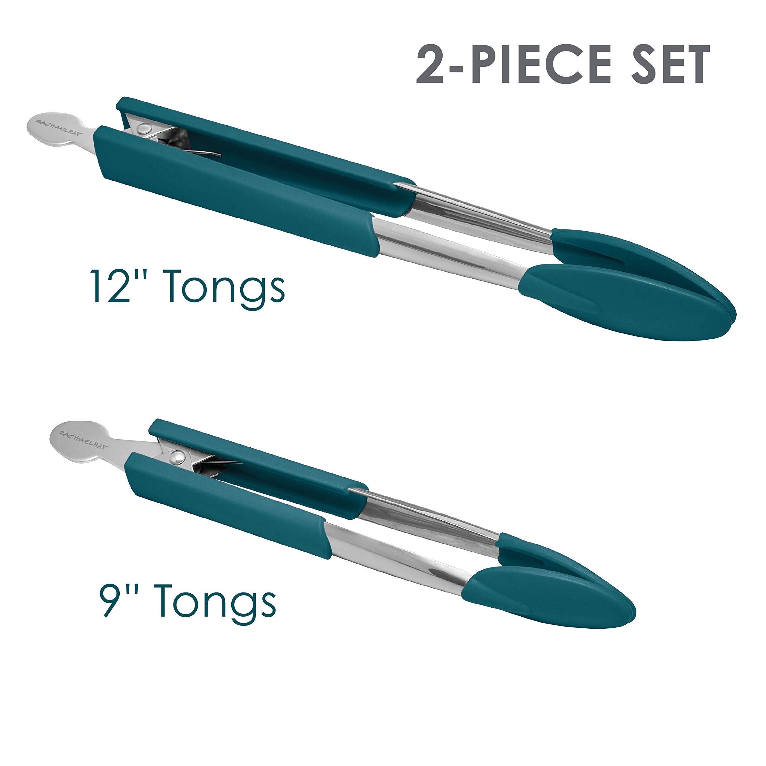 Rachael Ray Lil' Huggers Dishwasher Safe Lazy Locking Cooking Tongs / Salad Serving Tools / Multi Purpose - 2 Piece, Marine Blue