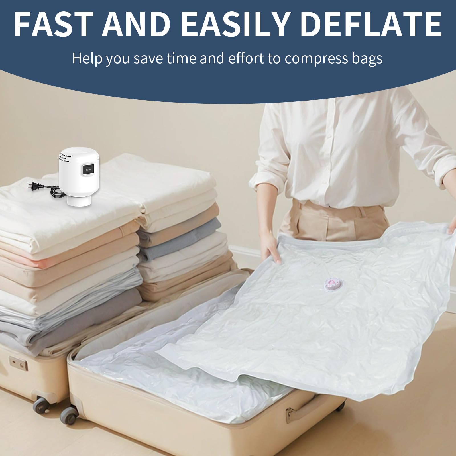 SZO 16 Pack Vacuum Storage Bags With Electric Air Pump,(4 Jumbo/4 Large/4 Medium/4 Small) Vacuum Seal Bags For Clothing Travel,