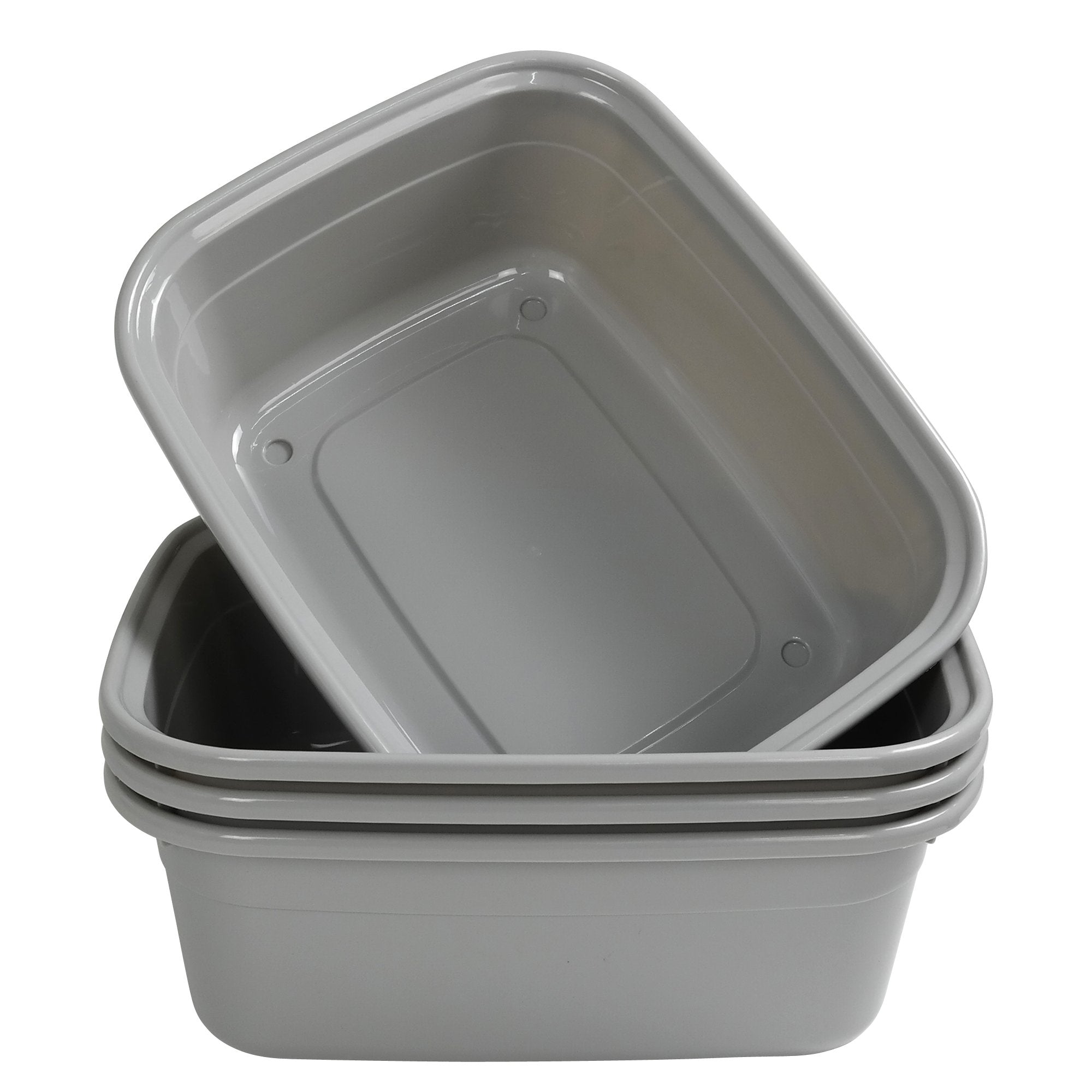 Begale 14 Quart Rectangular Dishpan Basin For Washing Dishes, Set Of 4, Grey