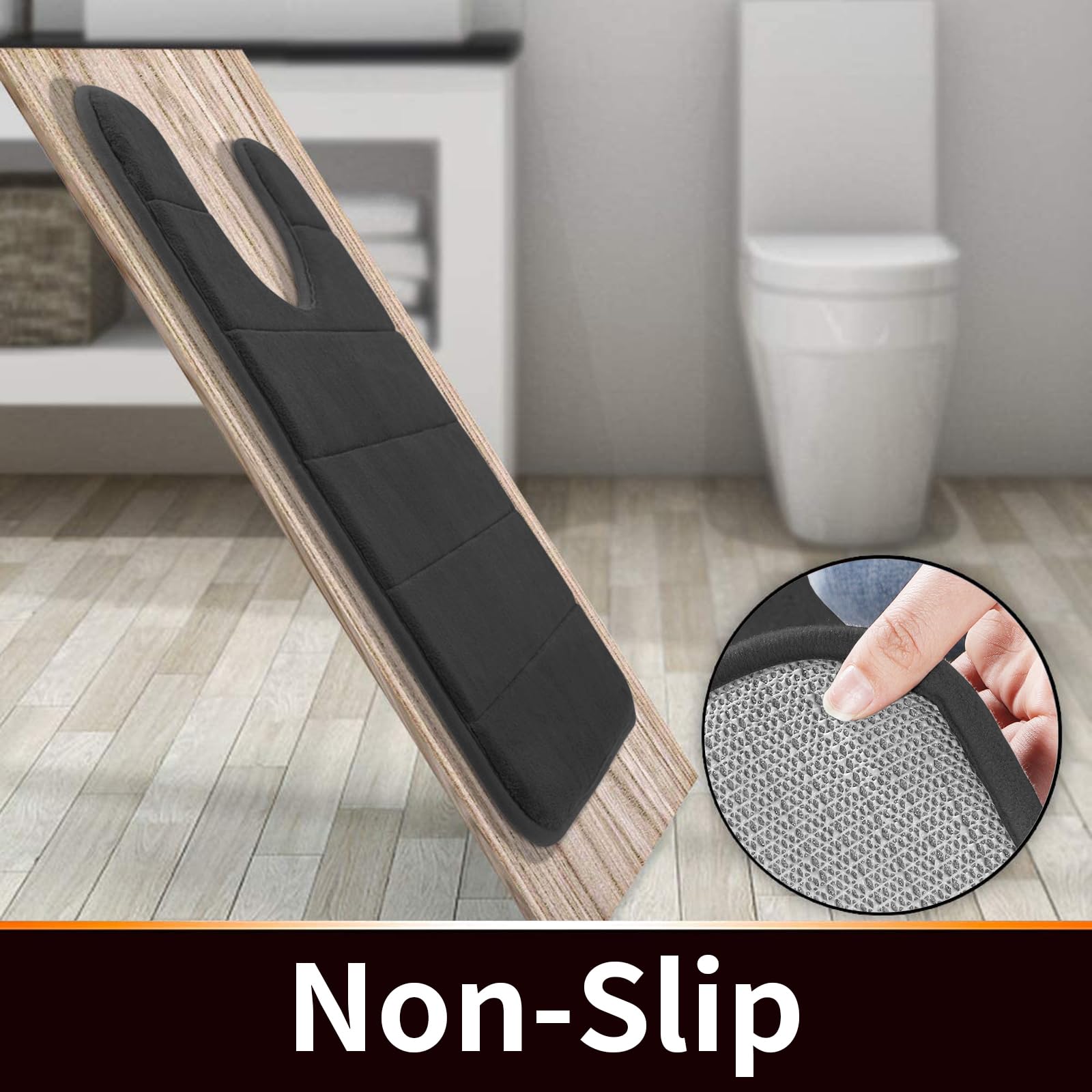 Yimobra Memory Foam Toilet Bath Mat U-Shaped  Commode Contour Rug  Soft and Comfortable  Super Water Absorption  Non-Slip  Thick  Machine Wash and Easier to Dry for Bathroom  24 X 24 Inches  Black