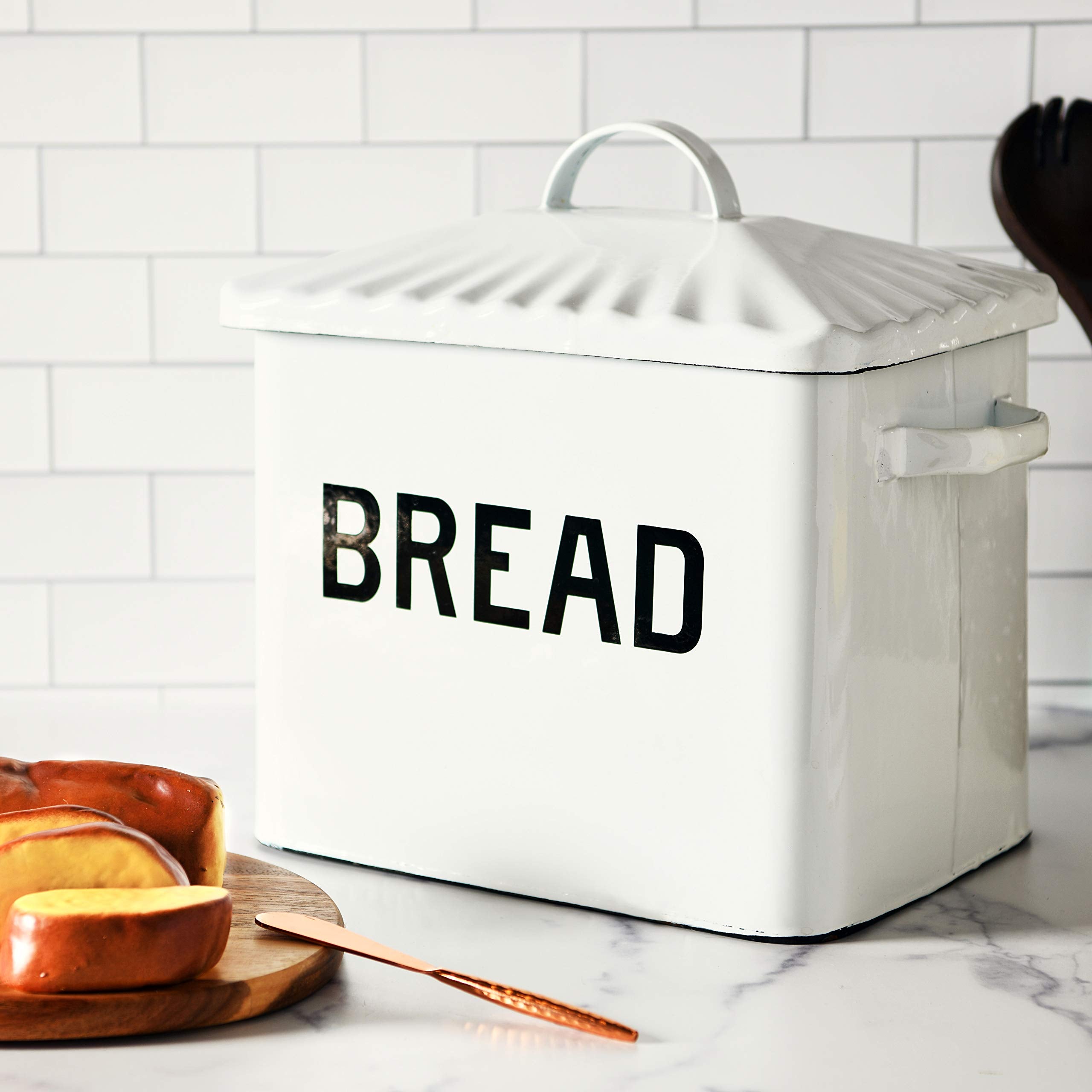 Creative Co-Op Distressed White Bread Box With Lid