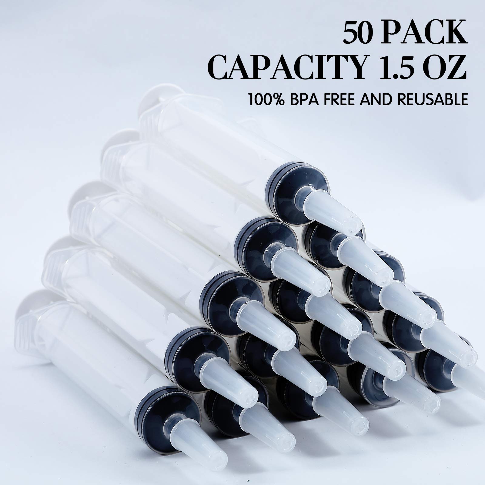 Focusline 50 Pack Jelly Shot Syringes, 1.5 Oz Capacity Reusable Party Springe For Jelly Shot, Durable Jelly Shot Syringes For Ha