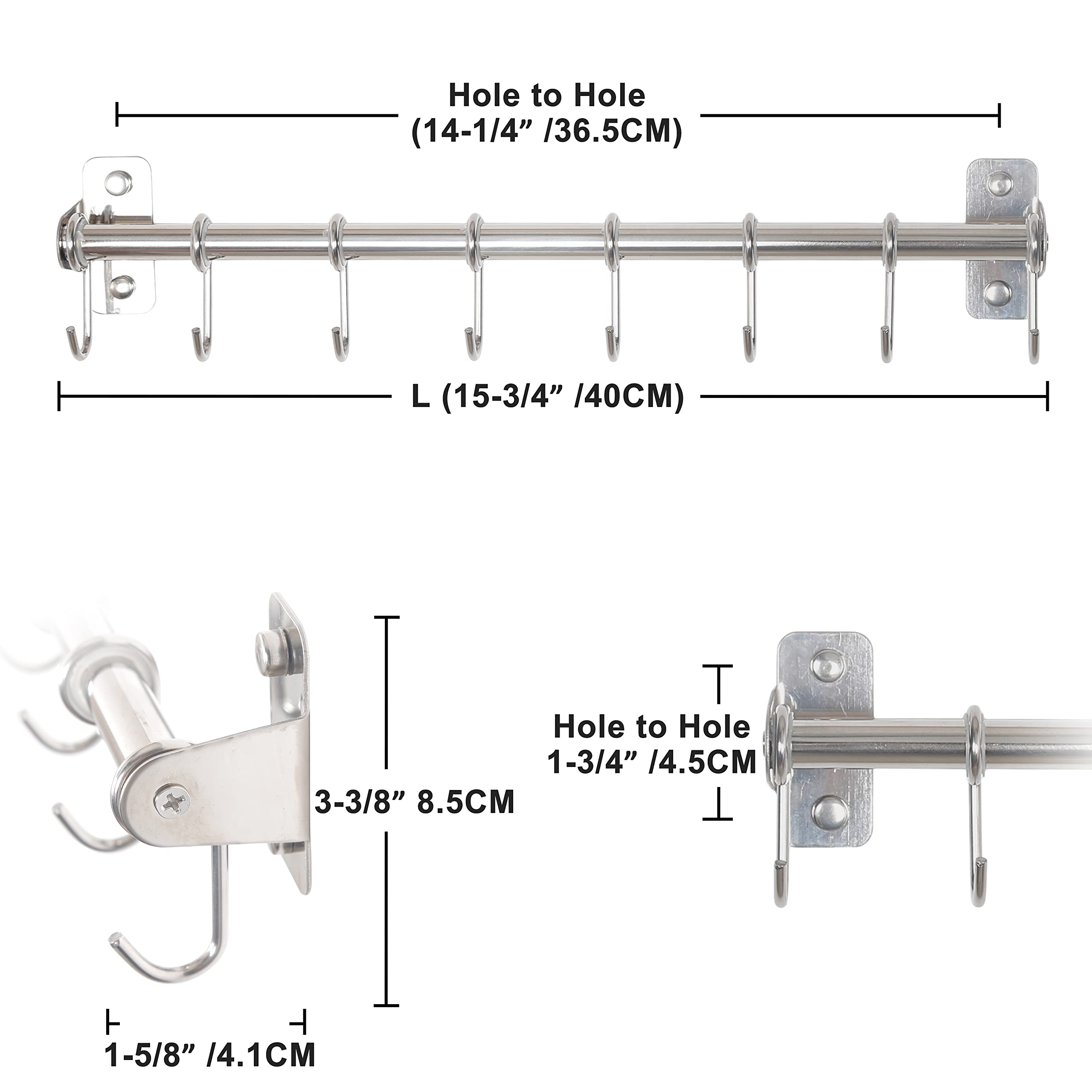 Dseap Kitchen Utensil Holder Hanger, Pot And Pan Rack Wall Mount, Kitchen Rail With 8 Hooks For Hanging Cooking Utensils, Mugs,
